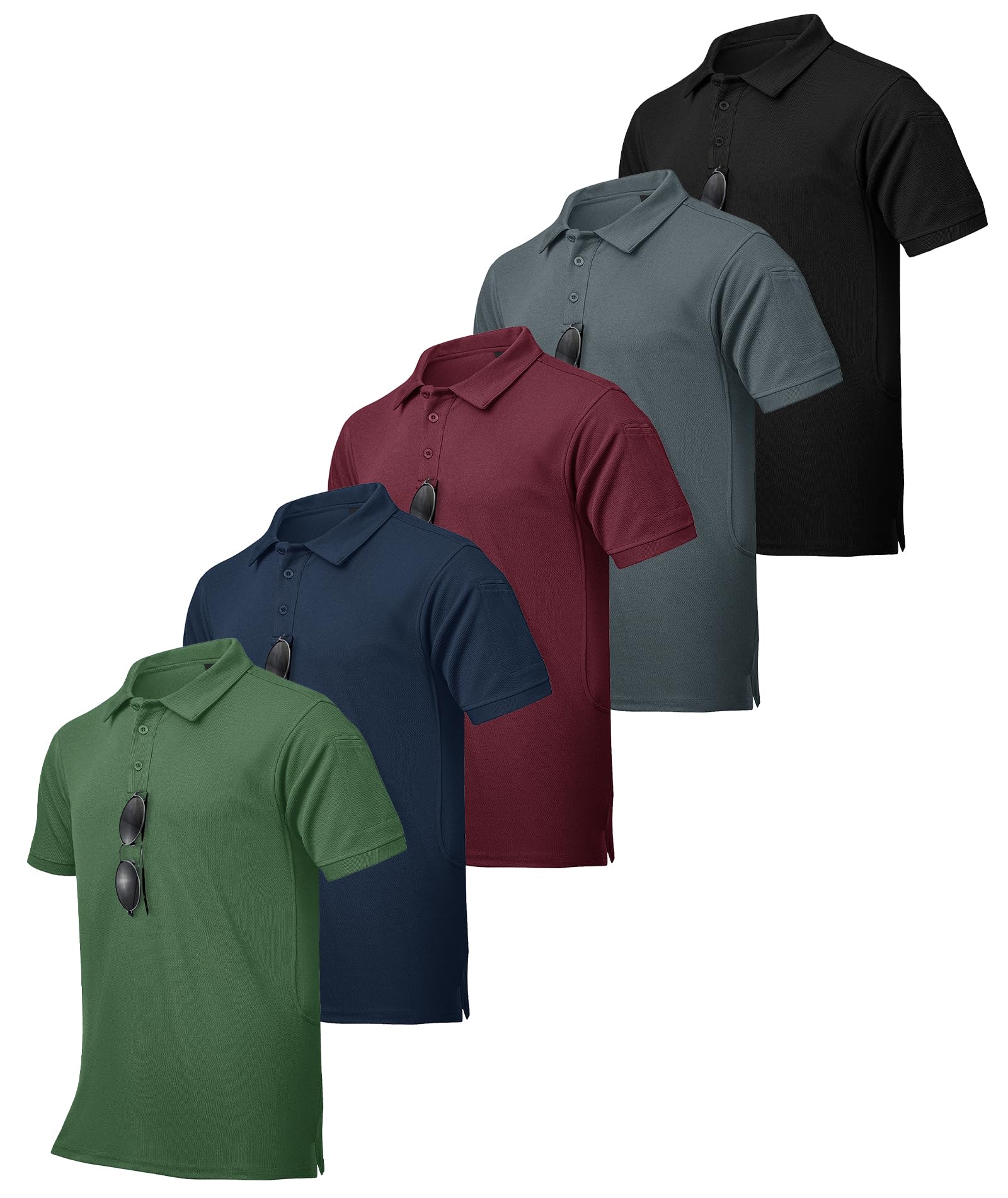 ZITY 5 Pack Men's Quick-Dry Performance Polo Shirts - Moisture Wicking Golf & Tactical Shirts for Outdoor, Work & Athletic Activities | Short Sleeve Breathable Tees for Sports, Hiking & Casual Wear
