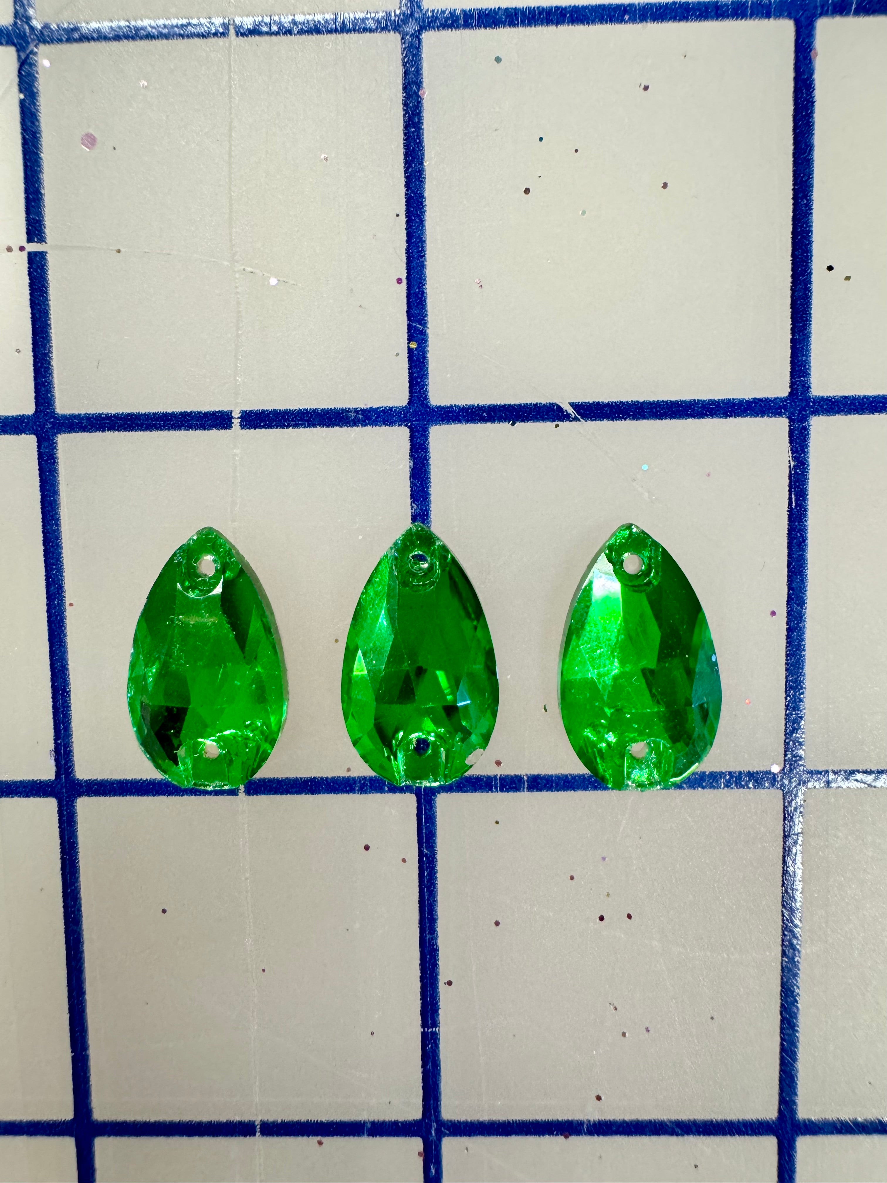 10x18mm Czech Bright Cut Green #06 Pear Shape Rhinestones - Premium Sew On Stones for DIY Jewelry, Costumes & Crafting - NEW COLOR!
