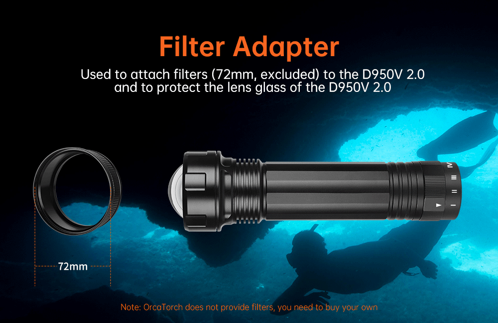 Orcatorch D950V 2.0 10500 Lumens Professional Underwater Dive Light - Scuba Diving, Night Fishing, Cave Exploration Torch Flashlight