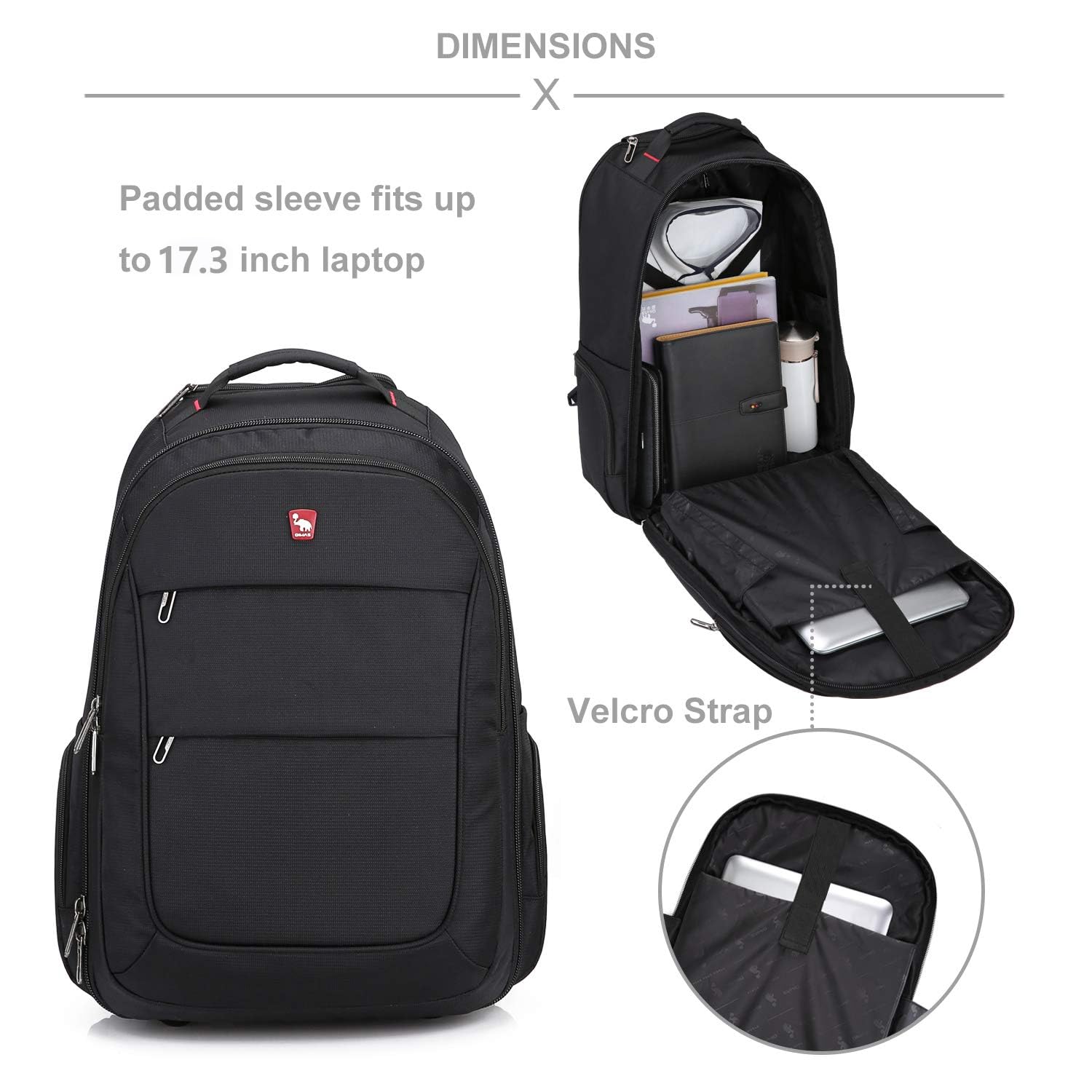 OIWAS 17.3 Inch Large Rolling Backpack with Wheels - Travel Carry On Luggage, Laptop Roller Backpack for Business & School, Durable Computer Bag Trolley Suitcase for Men & Women (Black) - Perfect for Air Travel, Commuting & College Campus Use