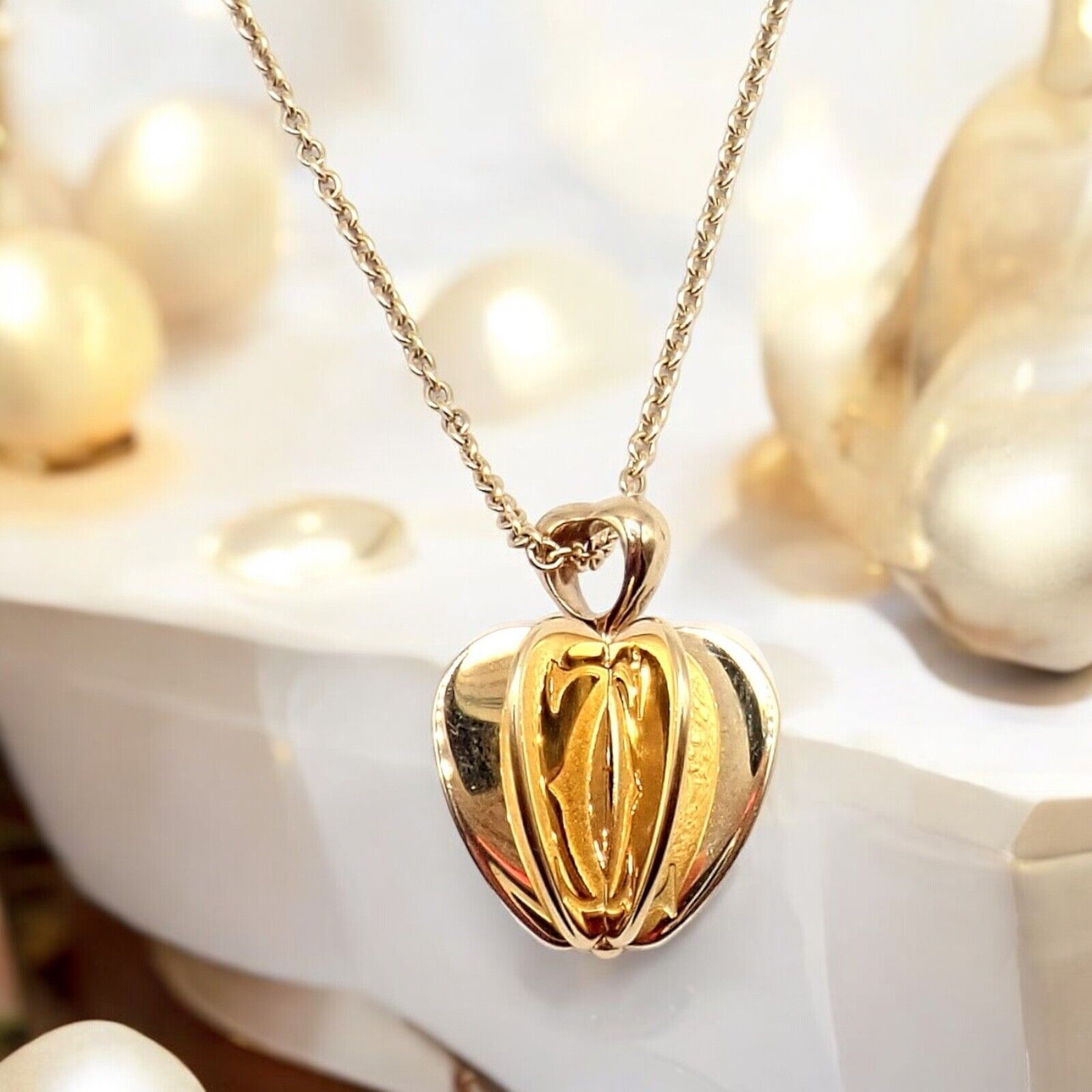 Cartier 18k Yellow Gold Double C 3D Apple Pendant Necklace for Women - Luxury Jewelry Gift for Anniversary, Birthday & Special Occasions