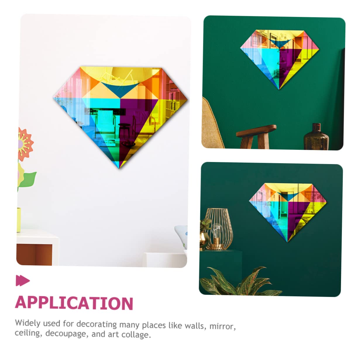OSALADI Diamond Shape Acrylic Mirror Wall Sticker - Removable Self-Adhesive Wall Decal for Bedroom, Living Room, and Bathroom Decor