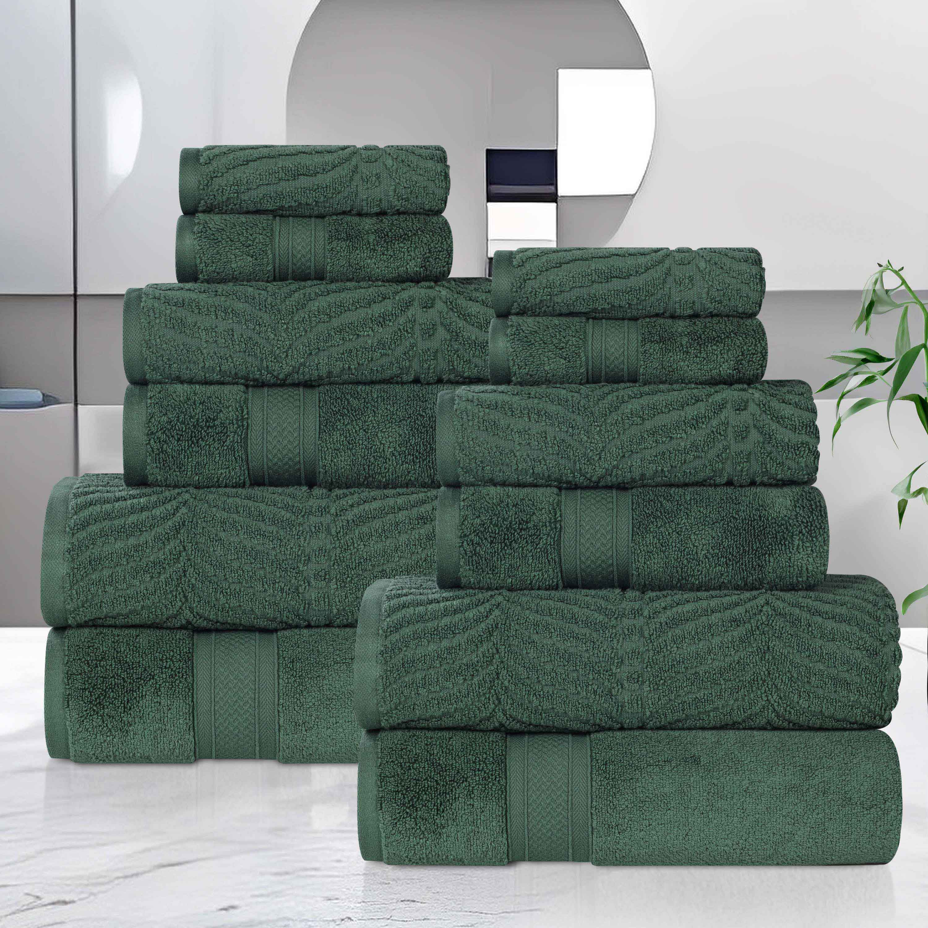 Premium 12-Piece Zero Twist Cotton Towel Set - Solid & Jacquard Chevron Design for Bath, Spa, and Luxury Home Decor