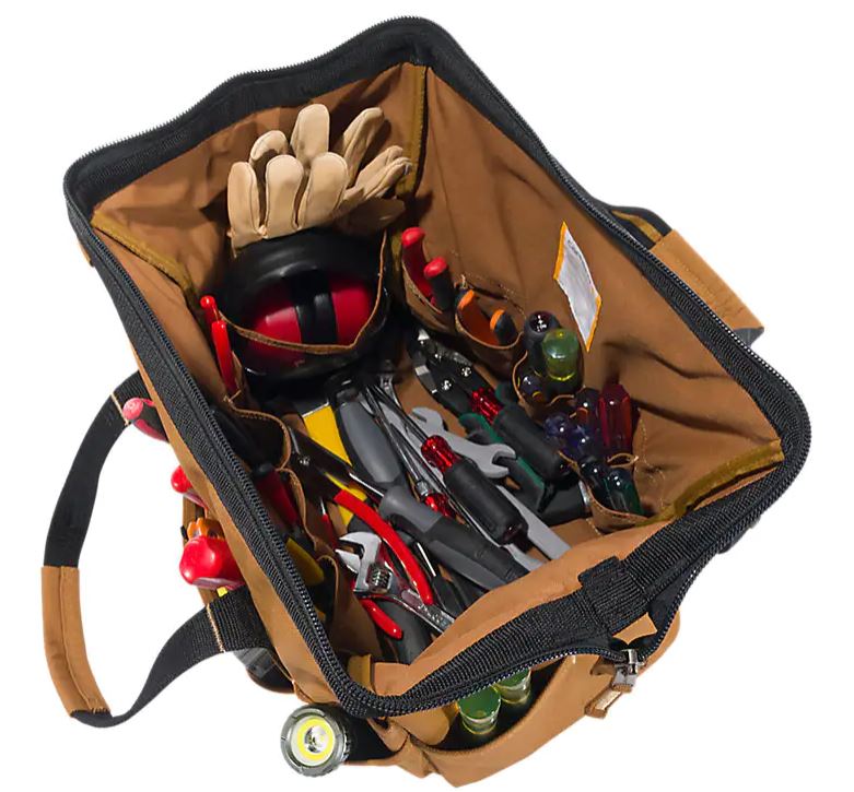 30-Pocket Heavy Duty Tool Bag with Reinforced Handles - Durable 16-Inch Organizer for Electricians, Plumbers & Contractors - Perfect for Work, Home Repairs & DIY Projects