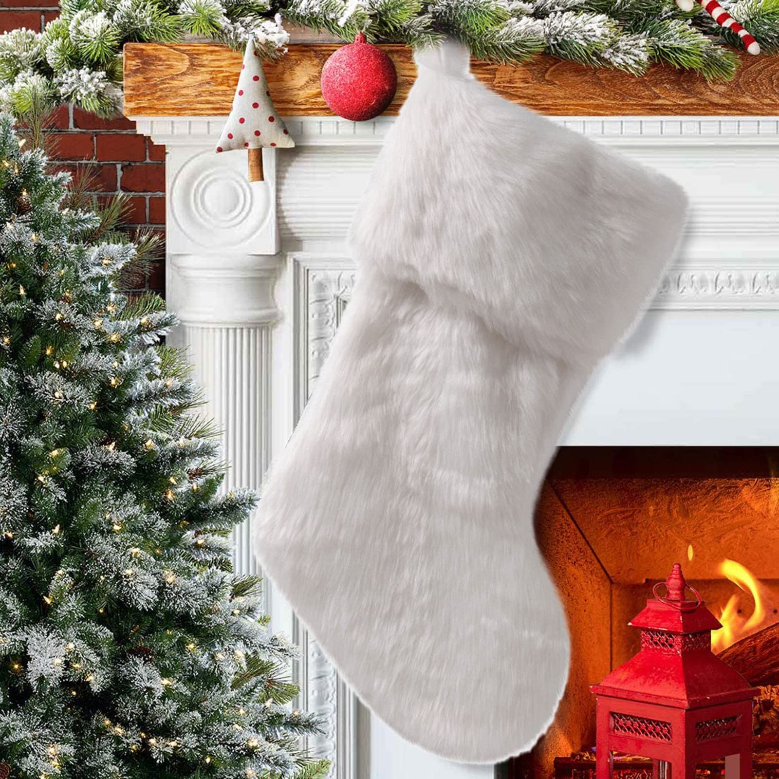 17 Inch White Faux Fur Christmas Stockings - Snowy Holiday Hanging Decor for Fireplace, Tree & Home - Candy Gift Bags for Xmas Decorations (Pure White) | Perfect for Holiday Parties, Family Gatherings & Festive Home Decor