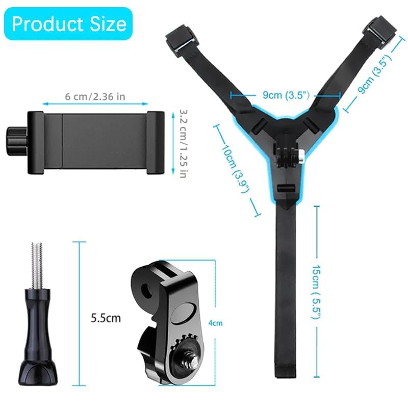 Multipurpose Helmet Chin Strap Mount with Phone Holder Clip & Screw - Compatible with GoPro Hero 9/8/7/6, SJCAM, Yi, DJI Osmo Action & Smartphones - Perfect for Cycling, Motorcycling & Action Sports Recording