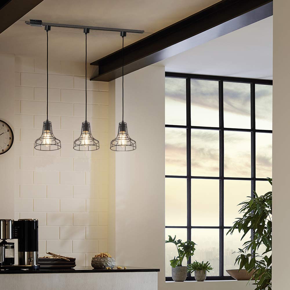 Kiven 3-Light H-Shaped Track Hanging Lamp - Minimalist Iron Cage Pendant Light in Retro Scandinavian Style for Loft, Dining Room & Kitchen Lighting