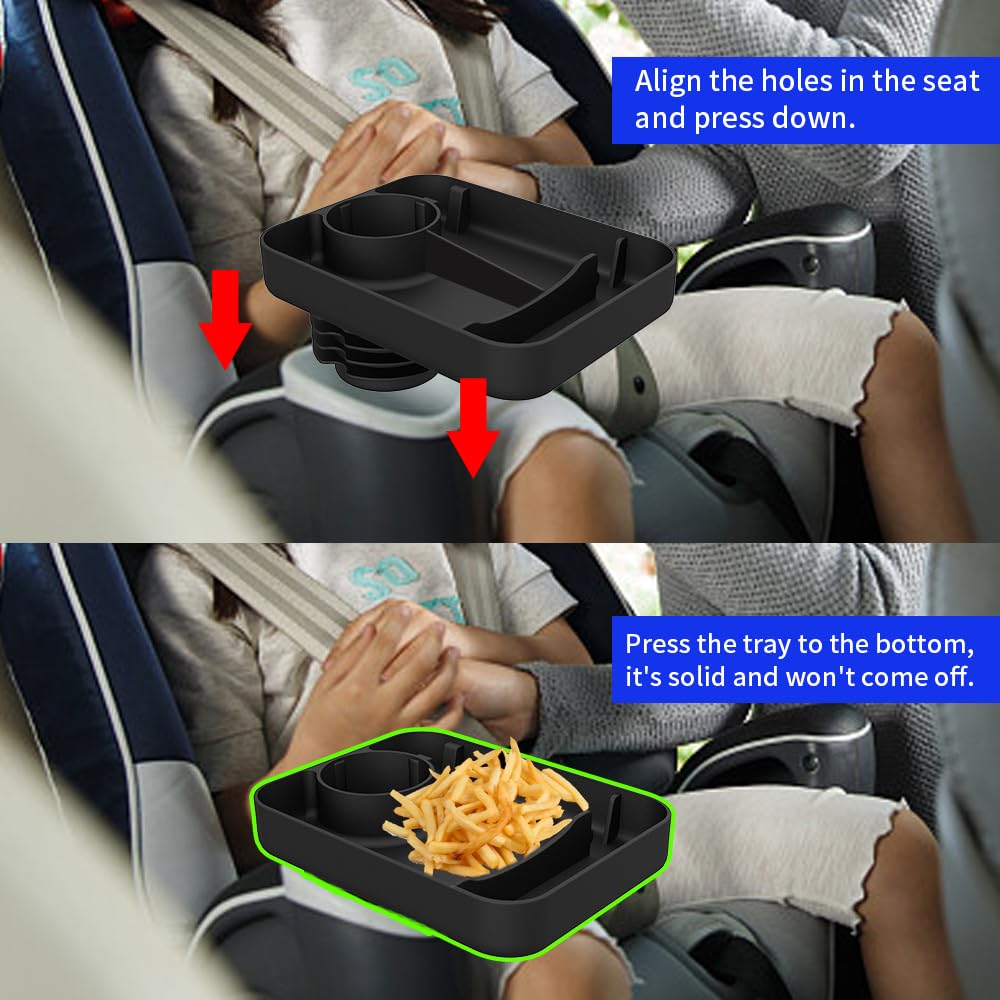 **Portable Car Seat Tray for Kids - Snack & Travel Organizer with Cup Holder - Toddler Food Tray for Road Trips & Airplane Travel - Black**
