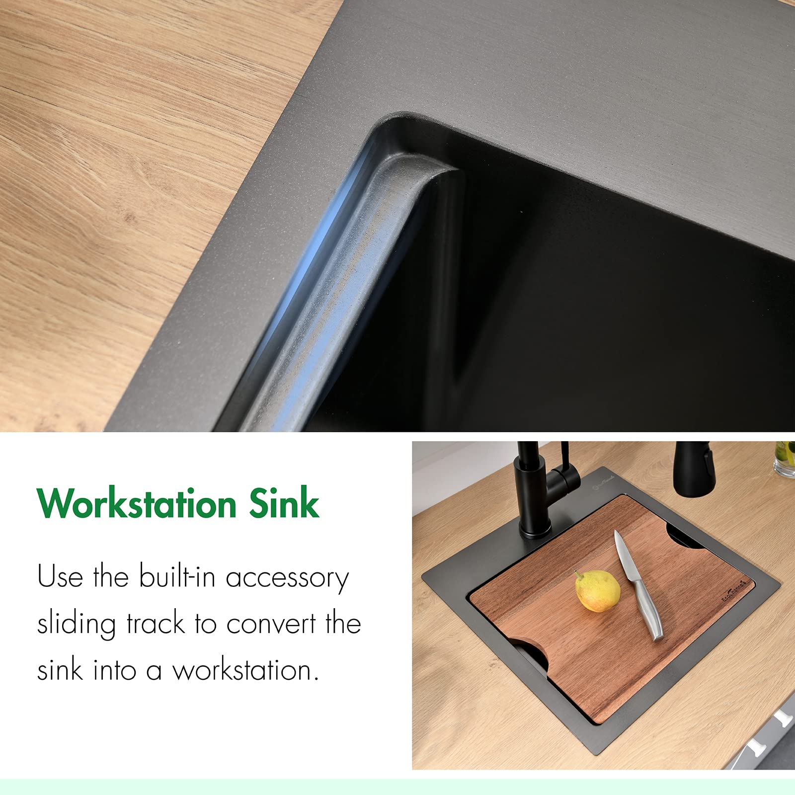 15 x 15 x 10 Inch Gunmetal Black Drop-in Kitchen Sink - 16 Gauge Stainless Steel Small Bar Prep Sink with Cutting Board | Perfect for Compact Kitchens, RV Bars & Food Preparation Stations
