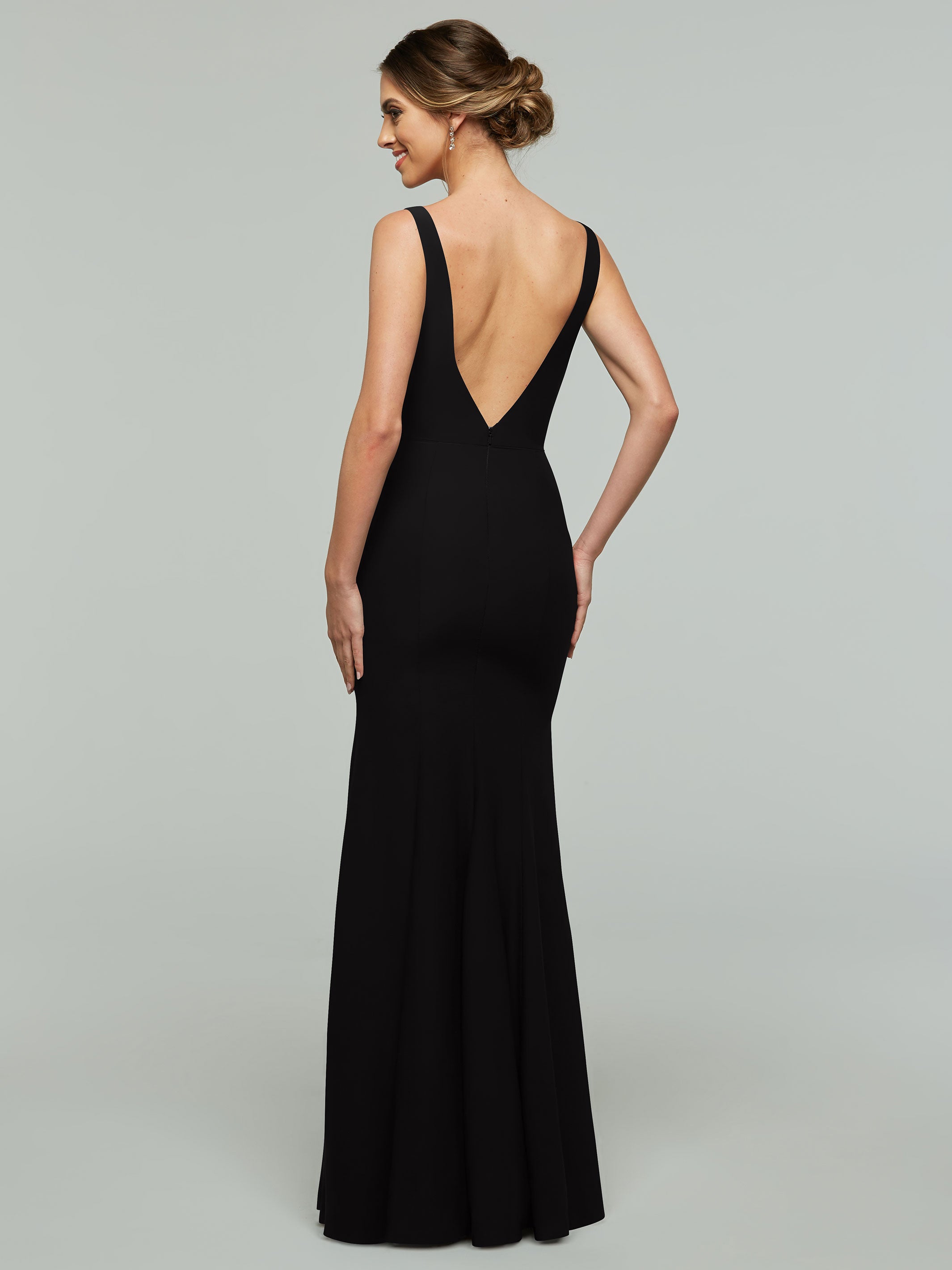 Elegant 83010 Mermaid Stretch Chiffon Bridesmaid Dress with Plunging V-Neckline - Perfect for Beach Weddings, Formal Events & Evening Parties