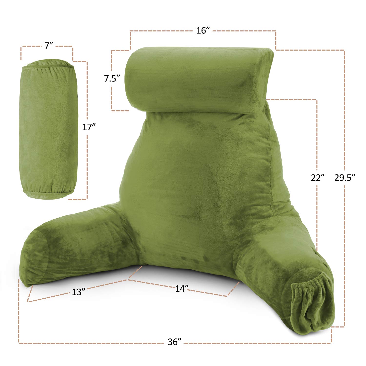 Nestl Reading Pillow with Shredded Memory Foam - Large Back Support Pillow for Sitting in Bed, Reading & Relaxing - Calla Green Bed Chair Pillow with Pockets (Perfect for Reading, Watching TV, or Lounging in Bed)