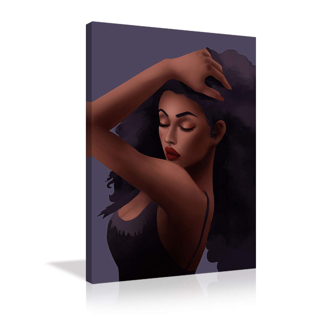 AMEMNY Black Girl Art - African American Wall Decor, Afro Woman Painting, Framed Ready to Hang Canvas Art for Living Room & Bedroom - Empowering Black Women Artwork for Home Office & Gift Giving
