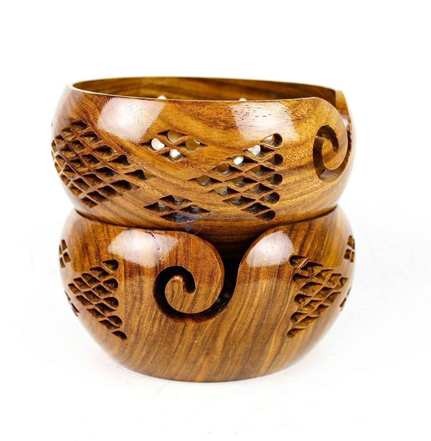Handmade Designer Wooden Yarn Bowl for Crocheting & Knitting - Premium Yarn Storage Organizer Desk Bowl - Perfect Gift for Knitters & Crocheters - Ideal for Home, Office & Craft Room Organization