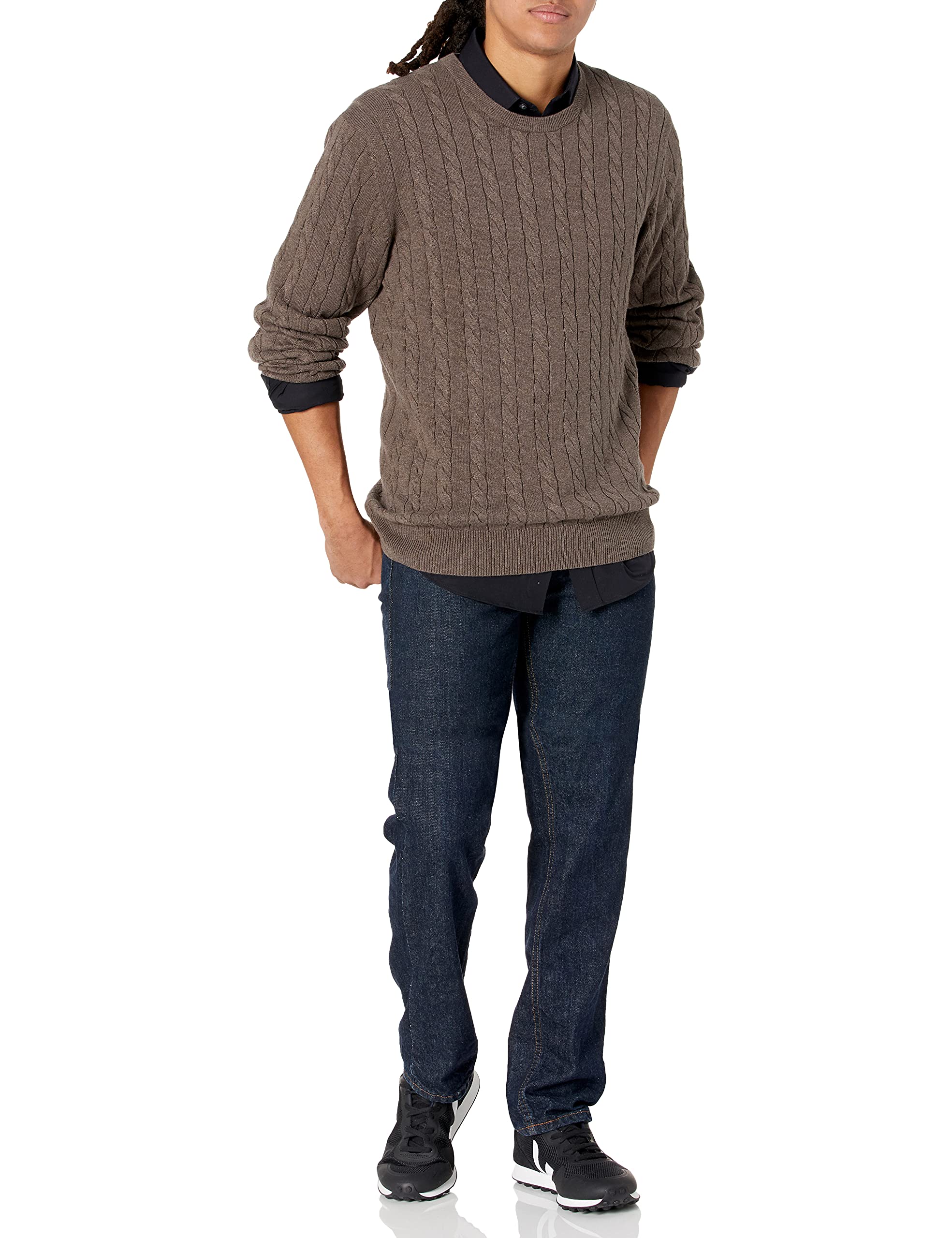 Amazon Essentials Men's Crewneck Cable Knit Cotton Sweater - Soft & Comfortable Winter Pullover for Casual Wear & Office Outfits