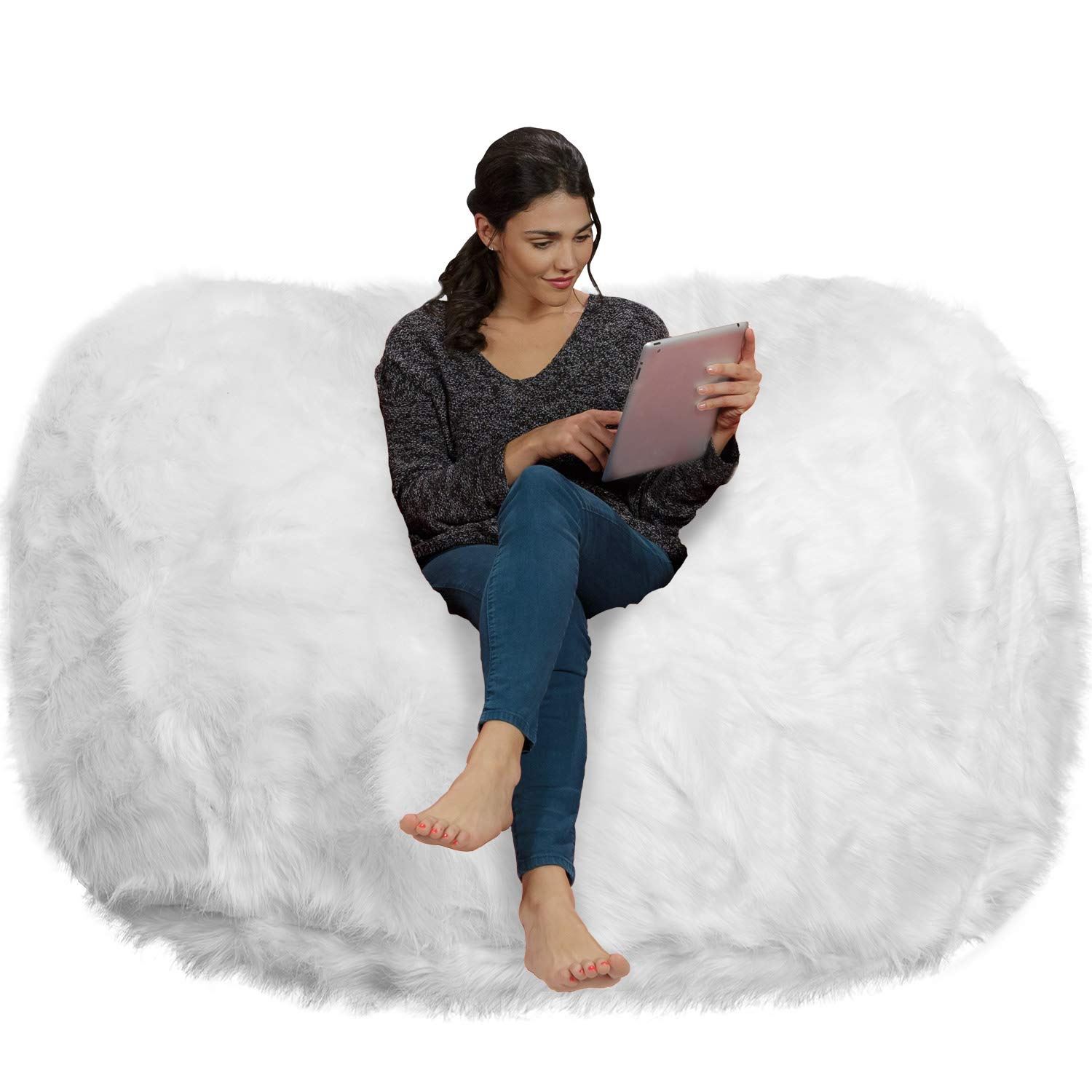 Chill Sack 6' Memory Foam Bean Bag Chair - Giant Faux Fur Lounger & Oversized Sofa Alternative for Living Room, Game Room, and Dorm Relaxation