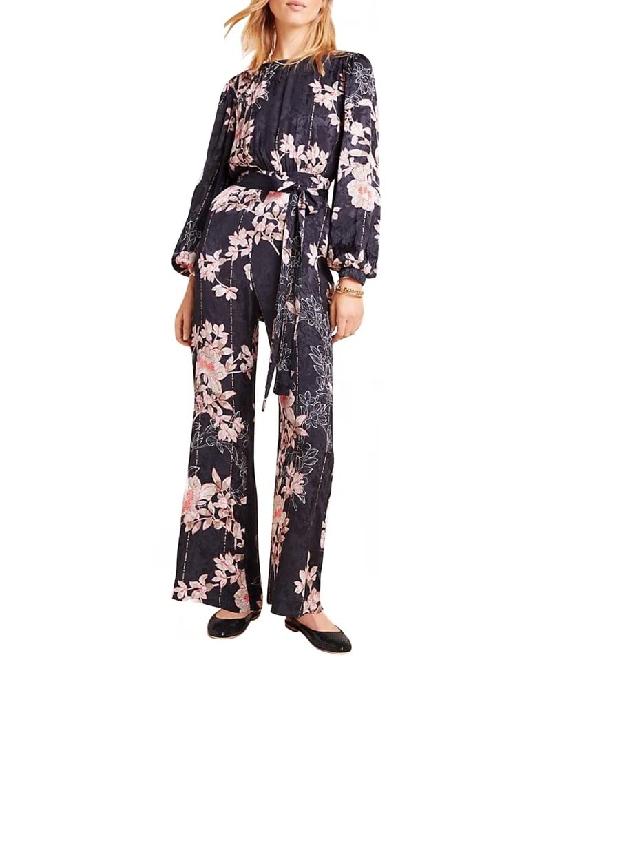 Harlyn Audria Jacquard Jumpsuit for Women - Black Floral Print Romper, Size XS | Elegant One-Piece Outfit for Parties, Dates & Summer Vacations