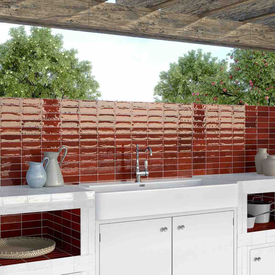 Petite Ville Subway Tile Red 2x6 - Ceramic Wall Tile for Kitchen Backsplash, Bathroom & Shower - Vintage Style Home Decor