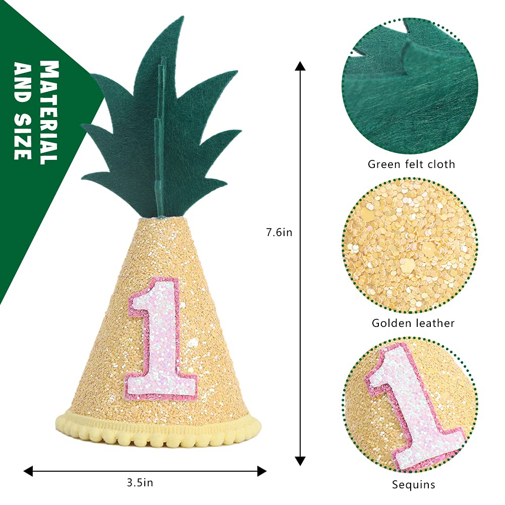Pineapple 1st Birthday Hat for Girls - Tropical Fruit Themed Party Decorations, Baby Cake Smash Photo Props in Yellow | Perfect for First Birthday Parties, Hawaiian Luau Themes & Summer Celebrations