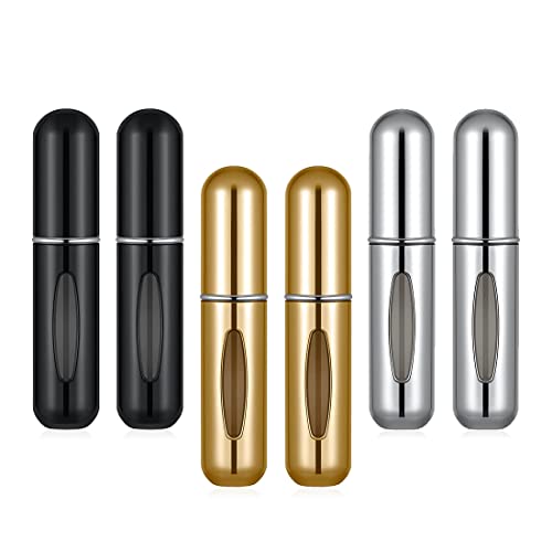 VASU 6-Pack Refillable Perfume Atomizer Spray Bottles - 5ml Travel Size Portable Perfume Dispenser for Women & Men - Perfect for Airplane Carry-On, Gym Bag, Purse, and On-the-Go Fragrance Touch Ups