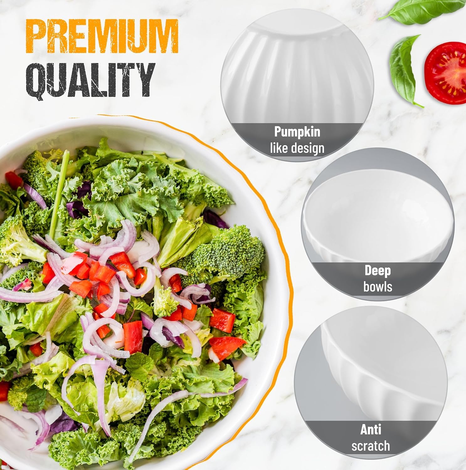 Premium White Ceramic Serving Bowls Set - Large Salad Bowls for Entertaining, Pasta, Fruit & Soup | Extra Large Serving Dishes for Dining & Parties | Elegant Tableware for Restaurants, Family Gatherings & Buffets