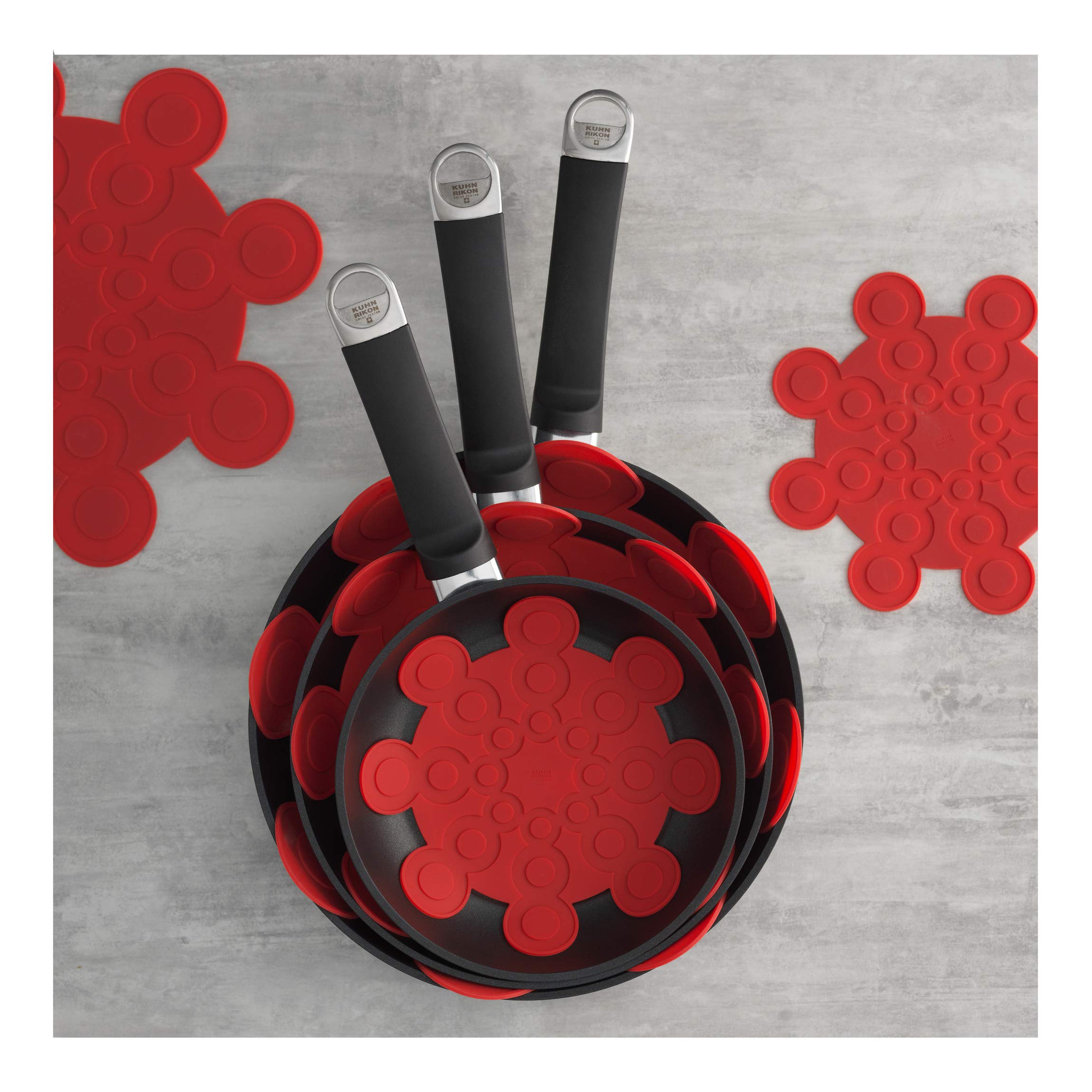 Kuhn Rikon Non-Slip Pot and Pan Protector Set - Black Silicone Kitchen Drawer Liners for Cookware Storage & Organization - Perfect for Pots, Pans & Baking Sheets Protection