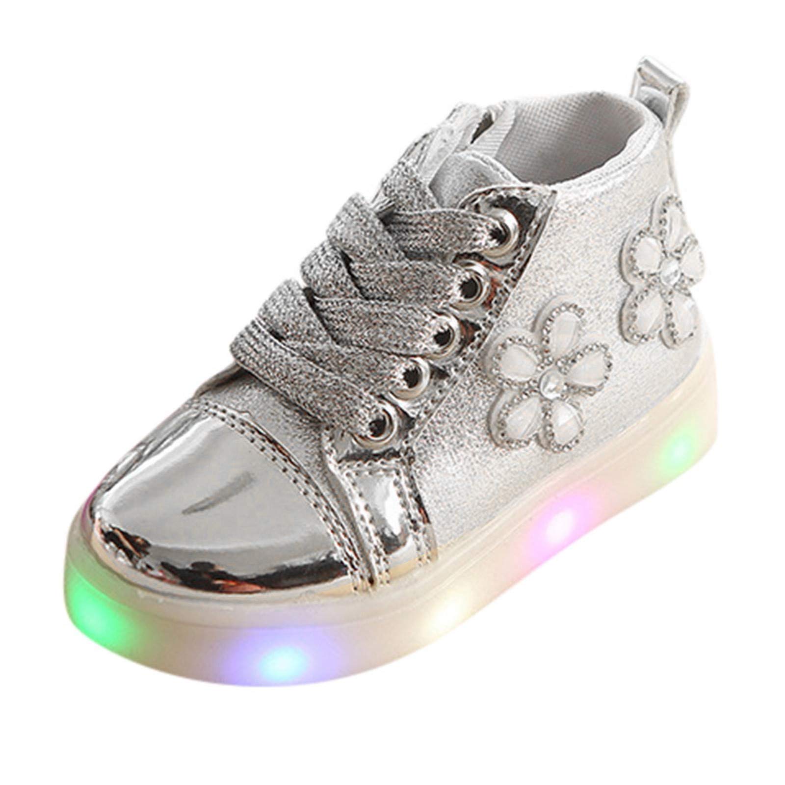 GEZHEN LED Light Up Running Shoes for Girls - Breathable Sneakers with Floral Crystal Design - Kids Luminous Sport Shoes for Jogging, Playground & Outdoor Activities