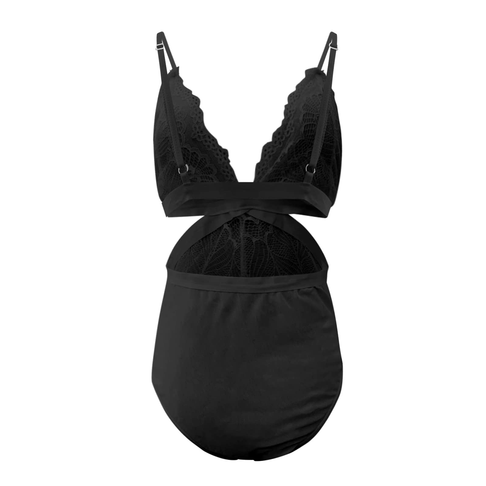 Sexy Women's Lingerie Bodysuit - Floral Lace Teddy with Cut Out & Deep V Neckline - Kinky Babydoll for Romantic Nights & Special Occasions (Black, XXXL)