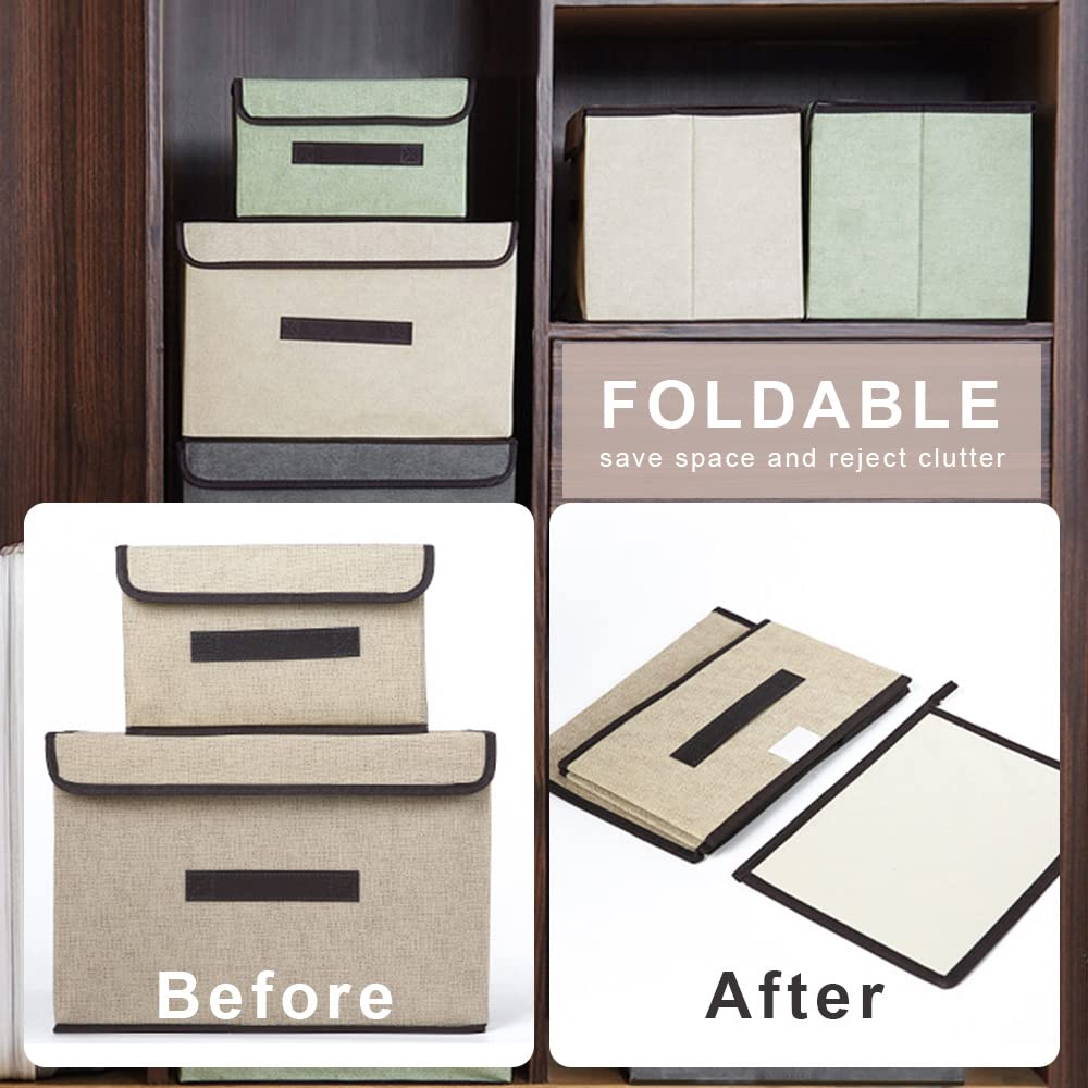 3-Pack Foldable Fabric Storage Bins with Lids - Collapsible Storage Cubes & Boxes for Home Organization (Beige, Green, Grey) | Perfect for Closet, Shelves, Nursery & Office Storage