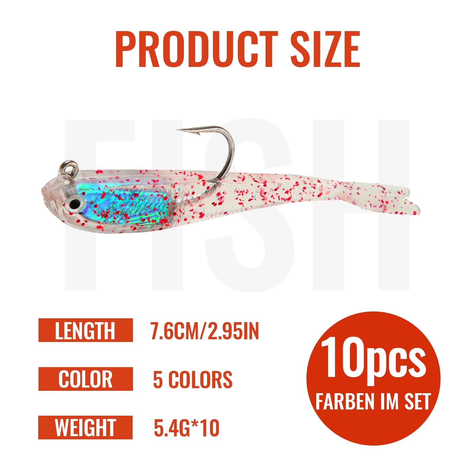 10 Pcs Pre-Rigged Jig Head Soft Fishing Lures Kit with Flexible X-Tail - Bass Trout Swimbaits for Freshwater & Saltwater Fishing - Perfect for Shore, Boat and Ice Fishing Adventures