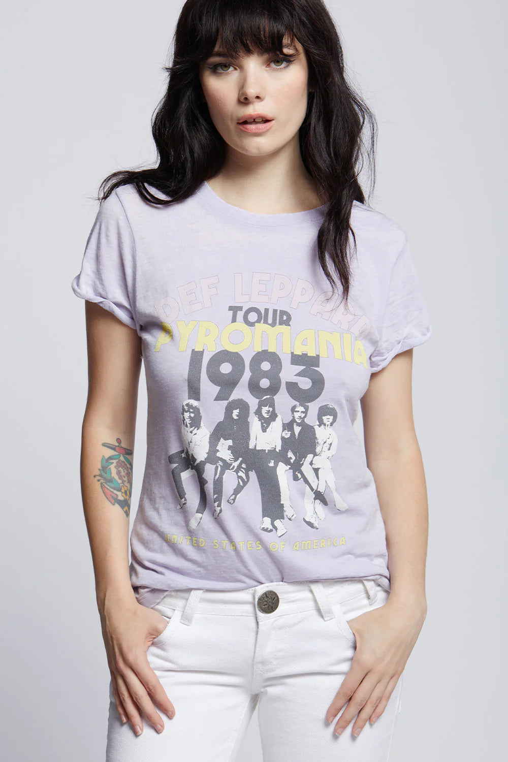 Def Leppard Pyromania 1983 Tour Vintage T-Shirt - Soft Lilac Retro Band Tee for Concerts & Music Lovers