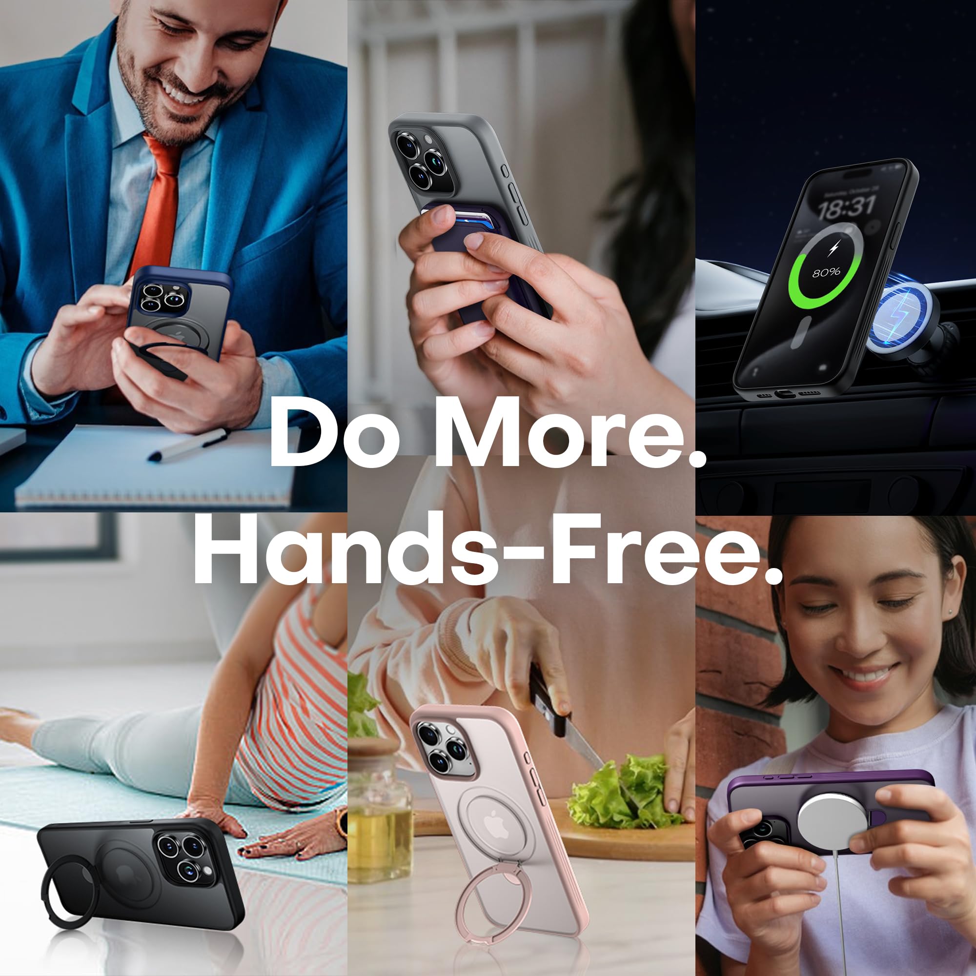 CellEver Magnetic iPhone 13 Pro Max Case - Military Grade Protection, Matte Finish, Anti-Scratch & Never Yellowing | Compatible with MagSafe Charging | Translucent Black with Kickstand | Perfect for Work, Travel & Everyday Use