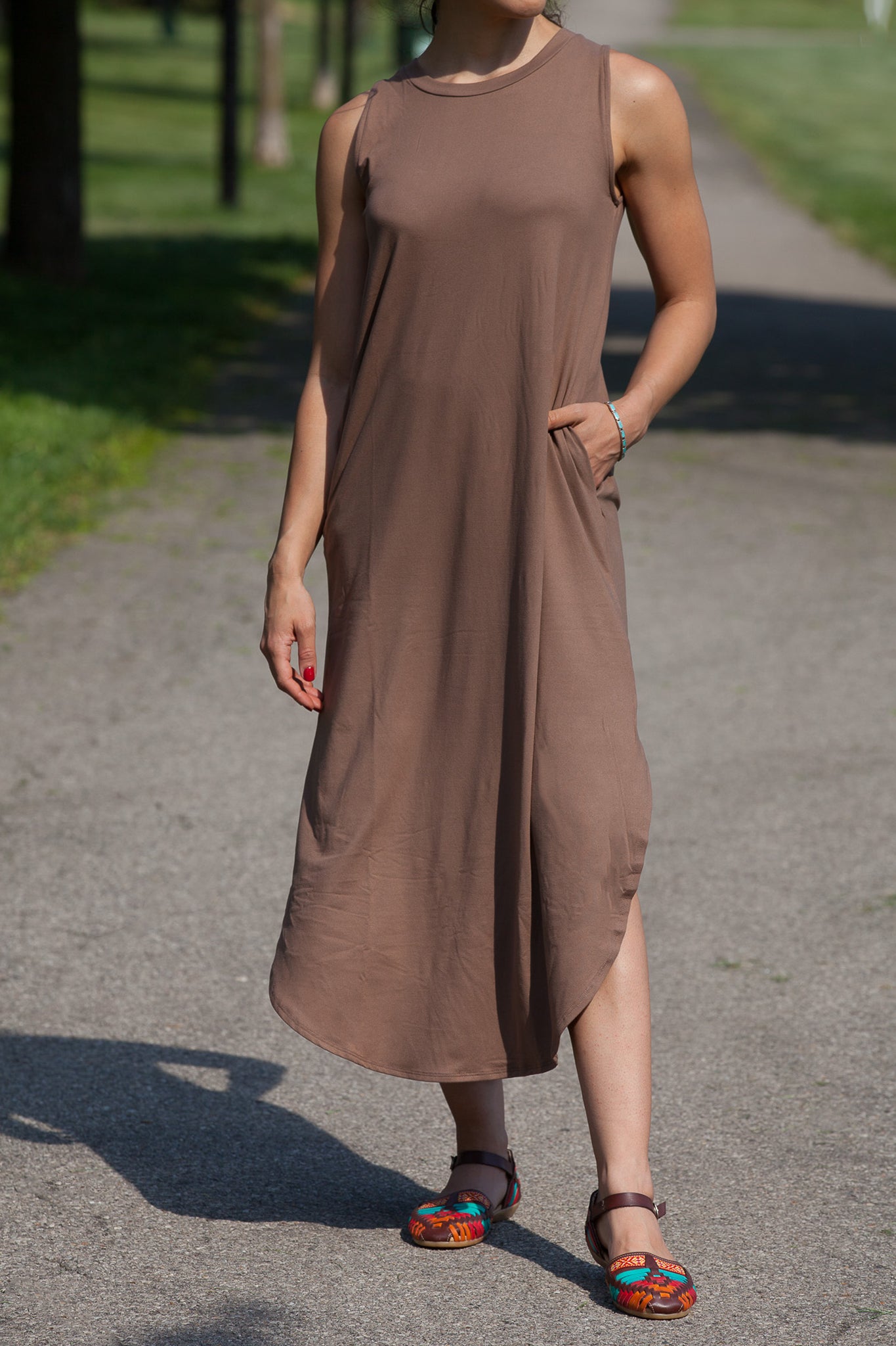 Extra Soft Side Slit Tank Dress with Pockets - Perfect for Summer Outings, Beach Vacations & Casual Wear