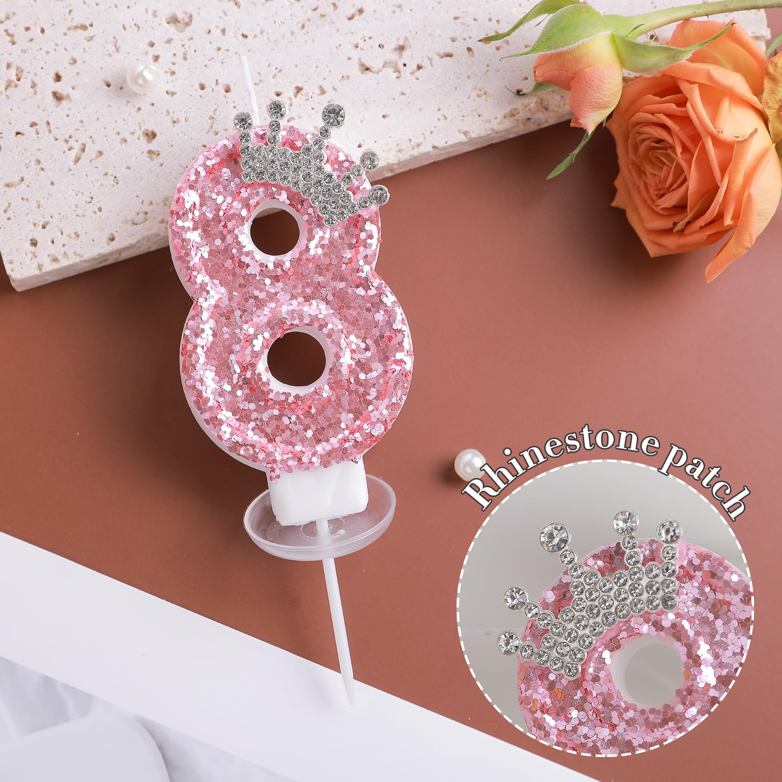 Pink Crown Birthday Candles - Glitter Number 4 Cake Topper for Girls & Women - Perfect for Anniversary & Birthday Celebrations