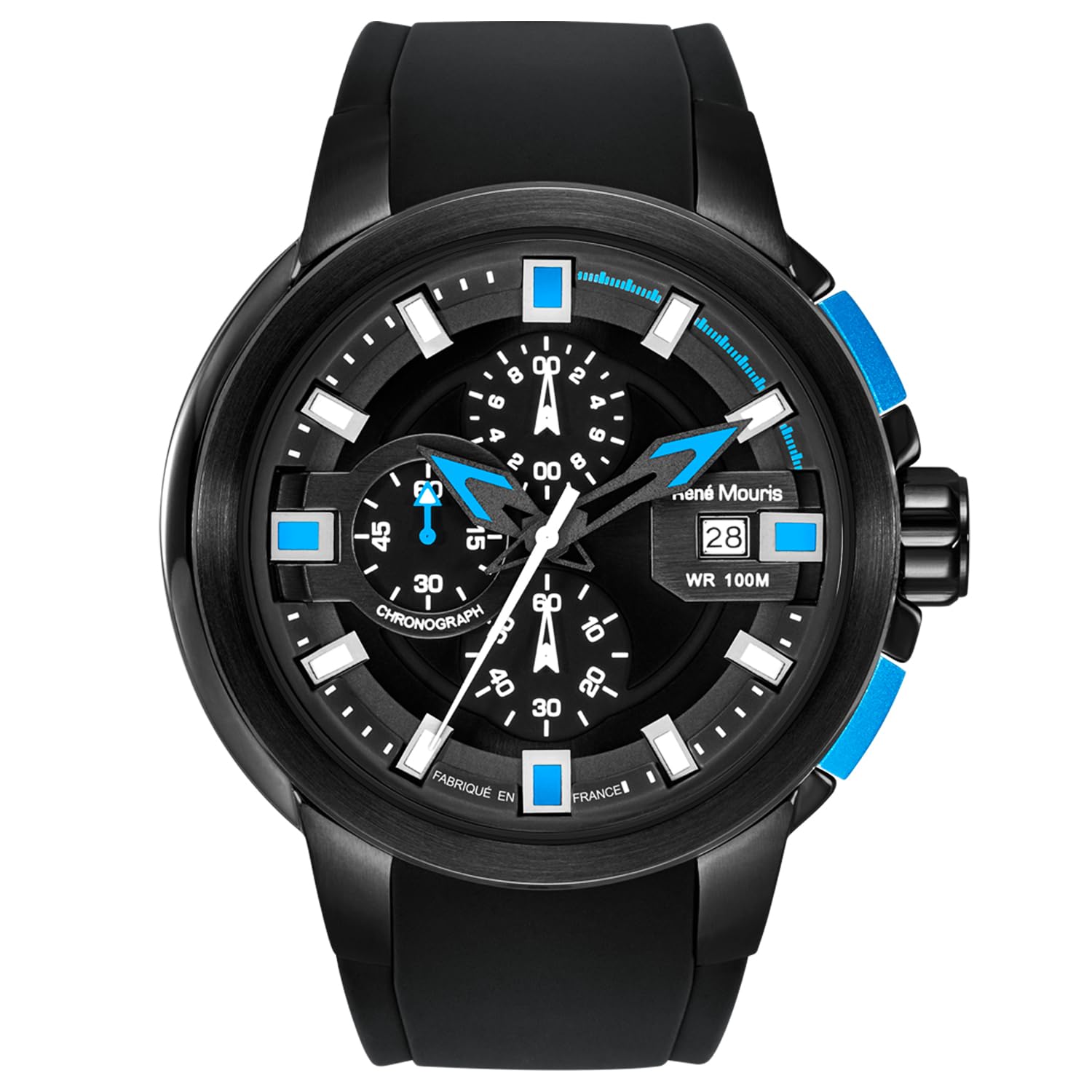 René Mouris Prowler Chronograph Men's Watch - 47MM 316L Stainless Steel Sport Watch with Sapphire Coated Mineral Crystal & Silicone Strap - 100M Waterproof - Perfect for Diving, Swimming & Outdoor Activities