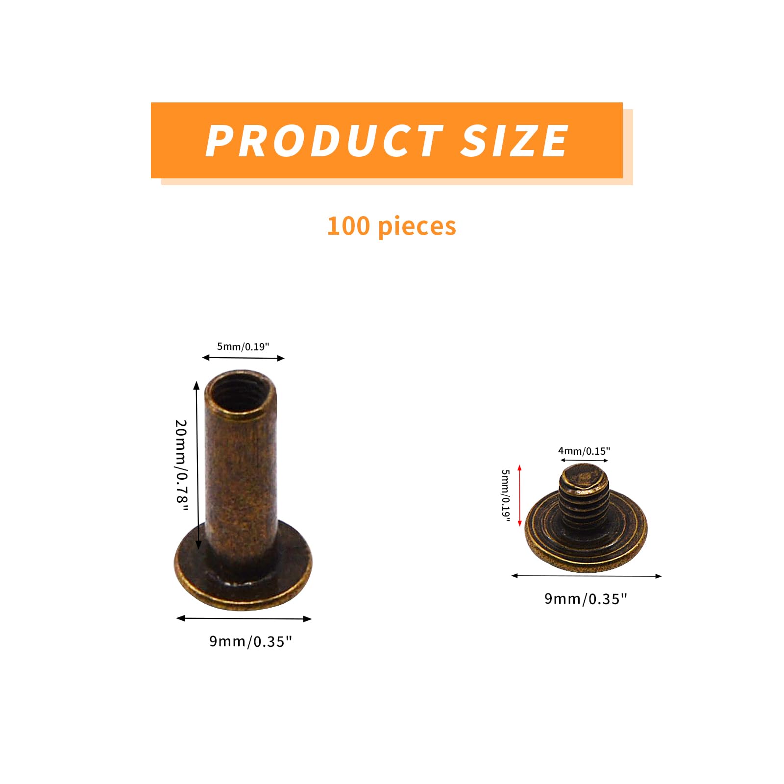 AnRui 100 Sets M5×20mm Chicago Screws - Antique Bronze Steel Fasteners & Rivets for Leather Belts, Scrapbooks, Photo Albums, DIY Crafts | Perfect for Binding, Bookmaking & Leatherworking Projects