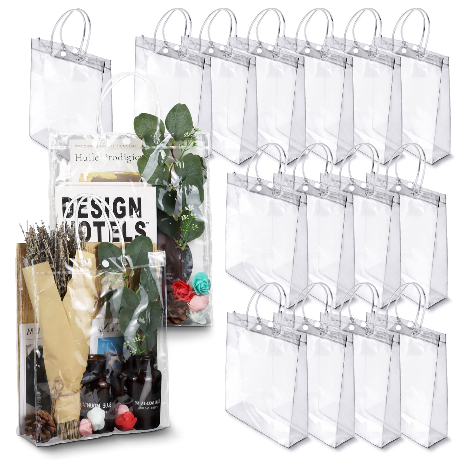 BadenBach 20-Pack Large Clear Gift Bags with Handles, 9.8