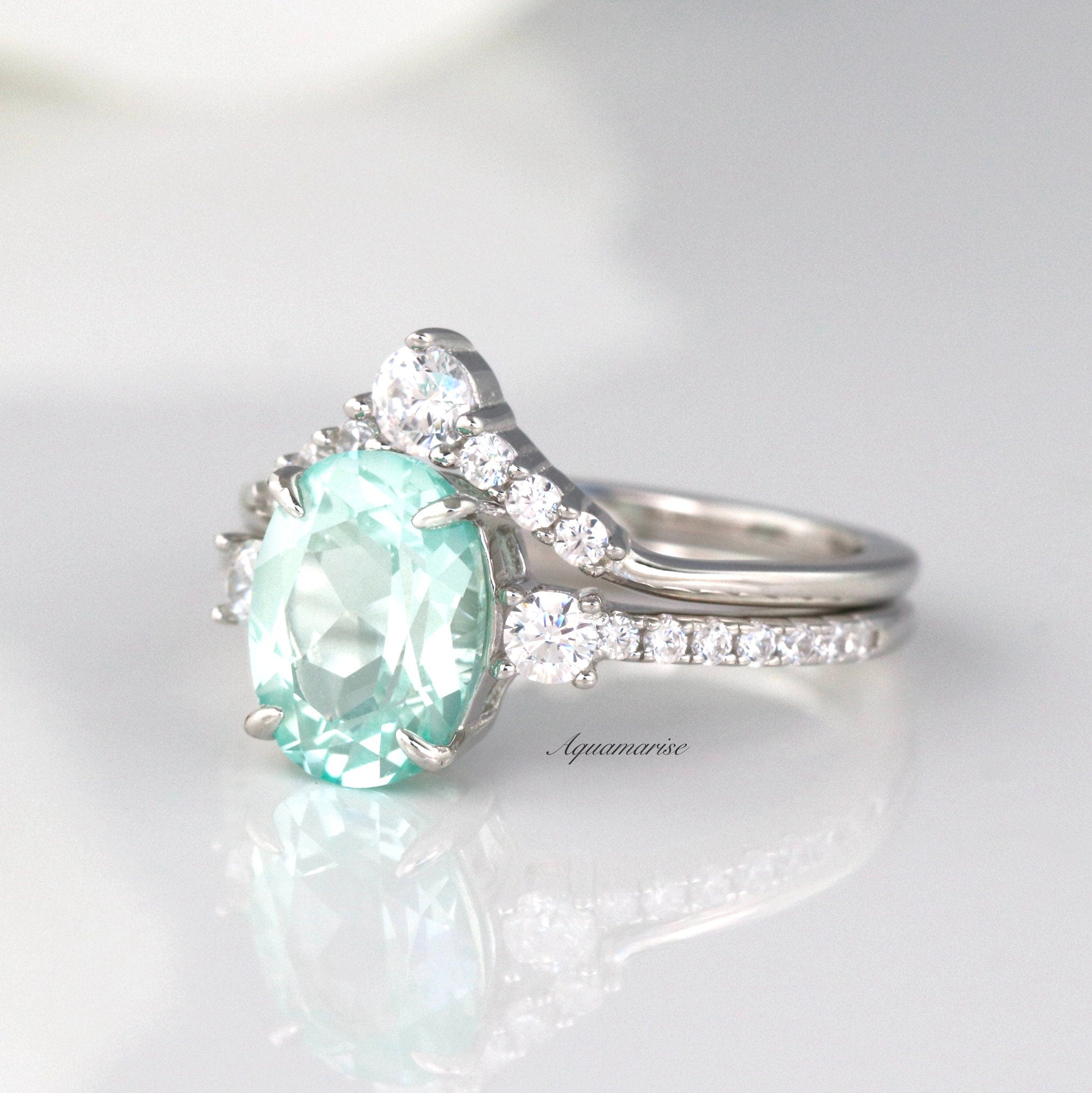 Bella Green Sapphire Ring Set - Sterling Silver Jewelry for Women, Elegant Wedding & Engagement Ring, Perfect Gift for Her - Ideal for Anniversaries, Proposals & Special Occasions