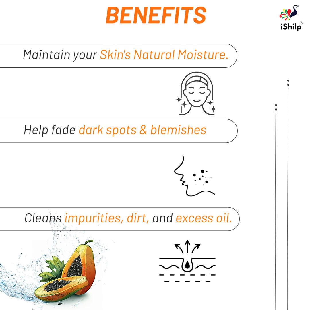 iShilp Vitamin C Papaya Face Wash for Glowing Skin - 100ml All Natural Cleanser for Women & Men | Brightening, Hydrating & Gentle Daily Use for Face & Neck Care