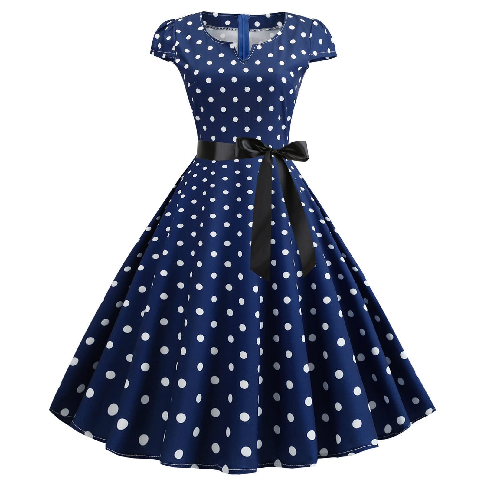 Vintage 1950s Women's Dresses - Polka Dot Print Short Sleeve Party & Casual Dress for Women | Retro Housewife Style Evening & Winter Wear | Perfect for Cocktail Parties, Date Nights & Holiday Gatherings