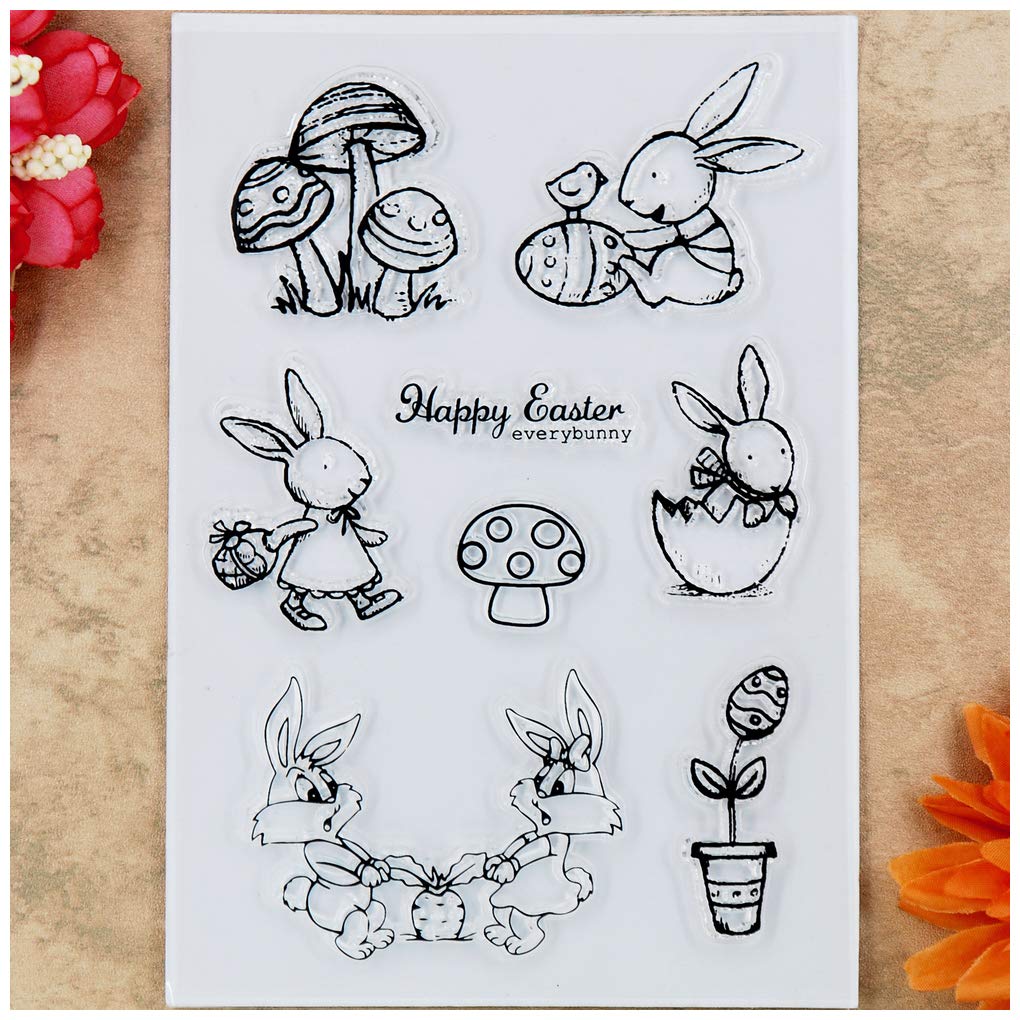Easter Bunny Clear Stamps for Card Making & Scrapbooking - DIY Mushroom Egg Decorations for Spring Crafts