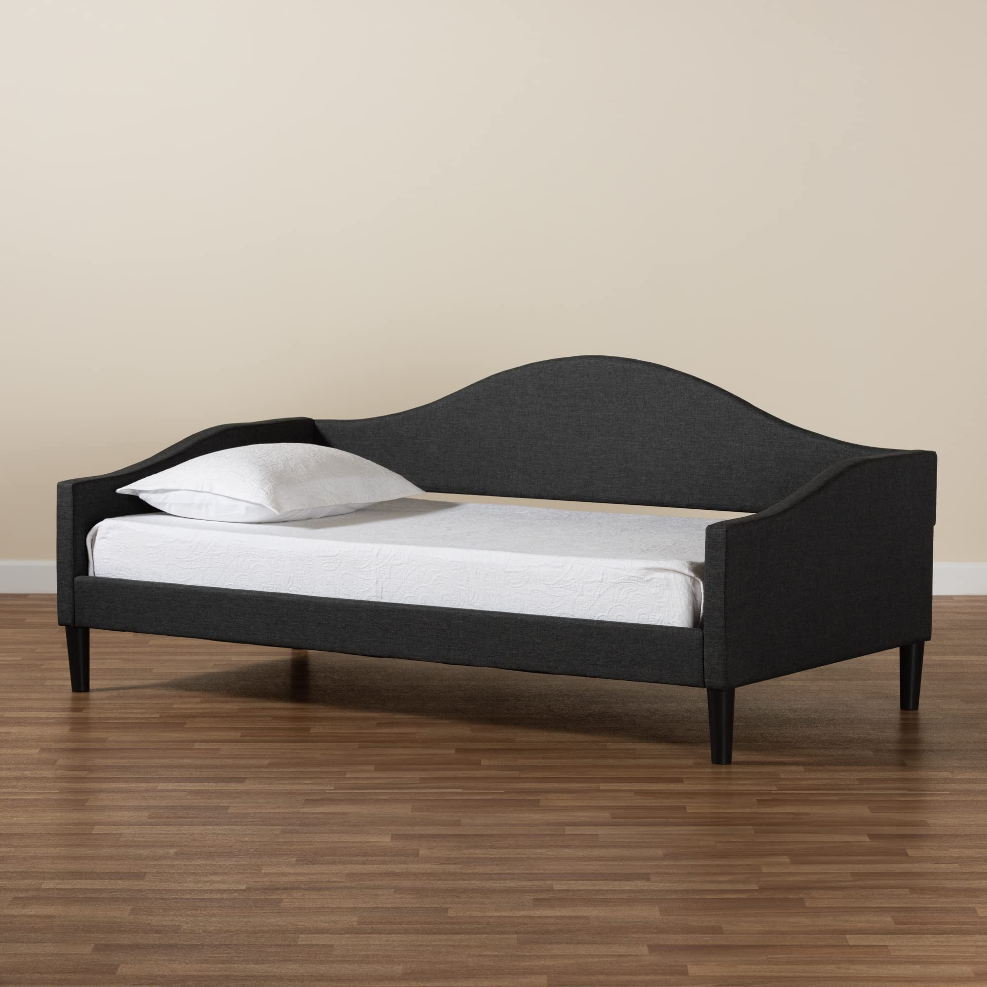 Baxton Studio Milligan Modern Charcoal Fabric Upholstered Twin Daybed with Dark Brown Wood Frame - Perfect for Guest Rooms, Small Spaces & Contemporary Home Decor
