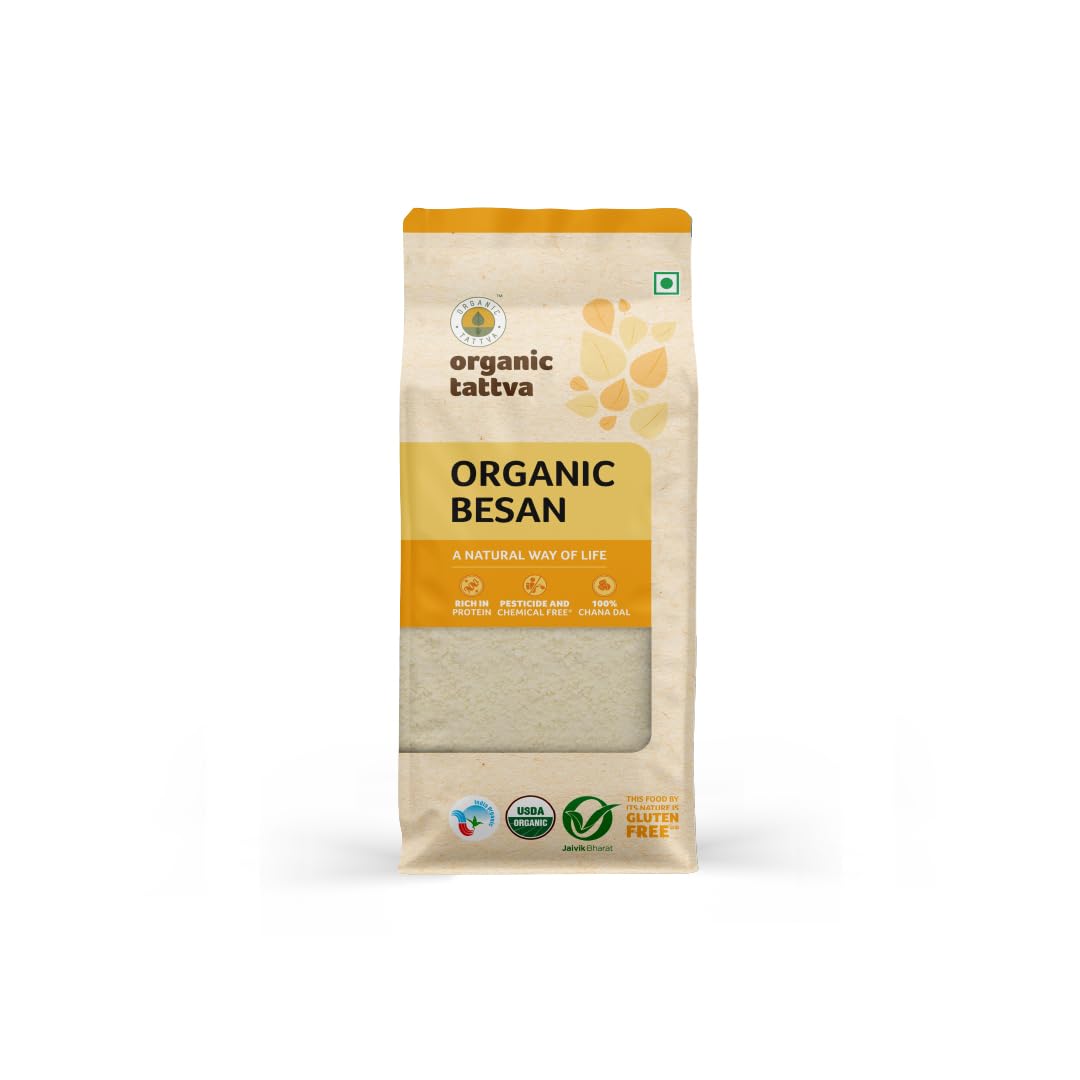 Organic Tattva Gram Flour (Besan) - USDA Certified Organic Chickpea Flour, 500g - Perfect for Gluten-Free Baking, Indian Cooking & Skincare Recipes