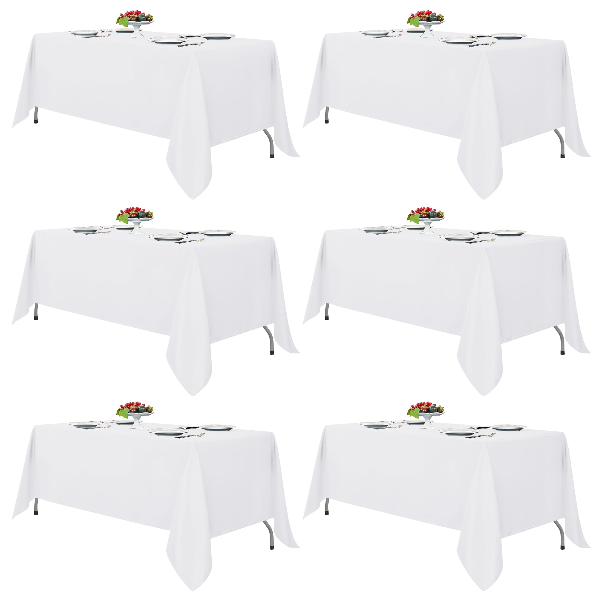 Premium White Tablecloths for Rectangle Tables - 6 Pack (70