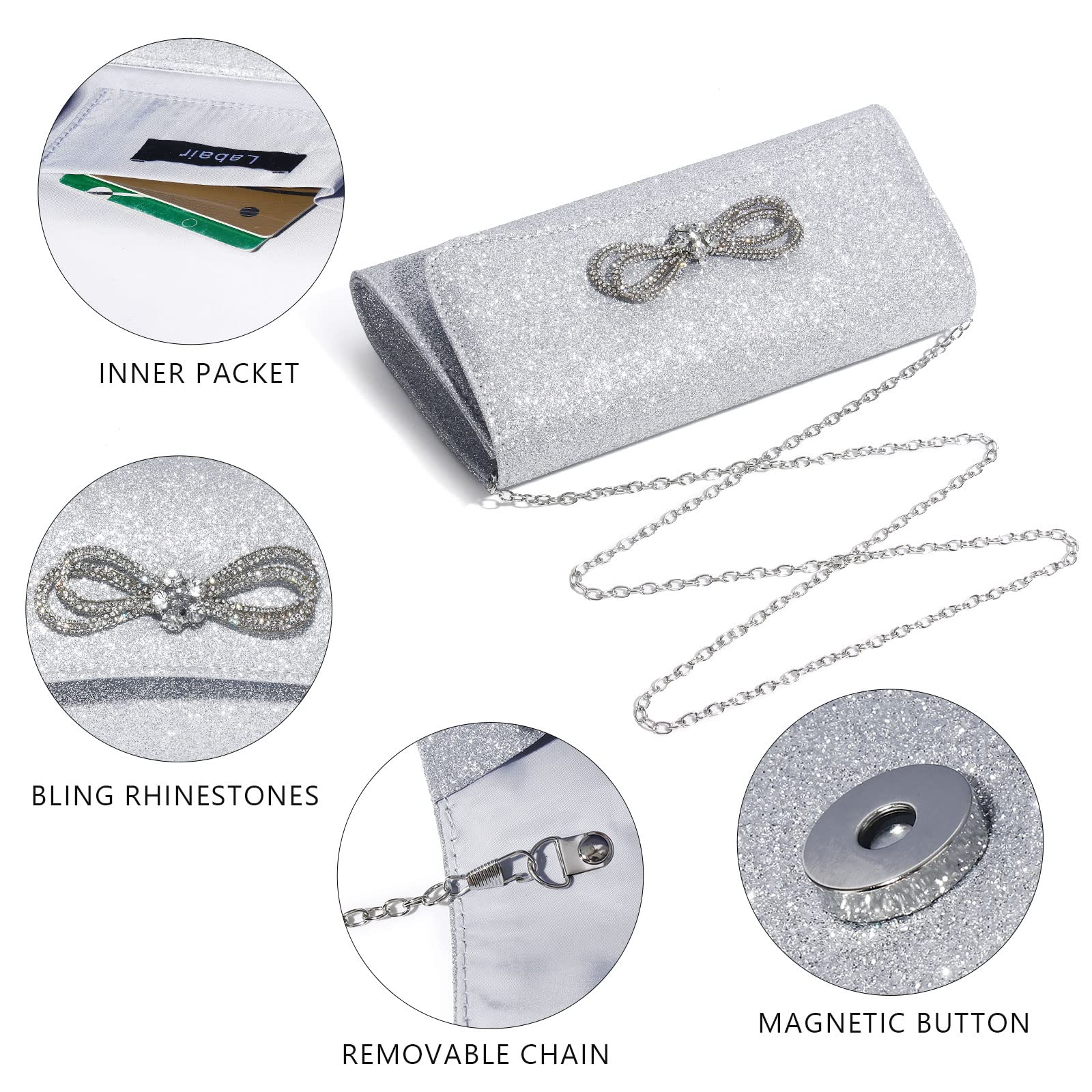 Sparkly Bow Clutch Purse for Women - Elegant Evening Bag for Wedding, Prom, Formal Events & Cocktail Parties | Labair Women's Handbag Collection | Perfect for Date Nights, Galas & Special Occasions