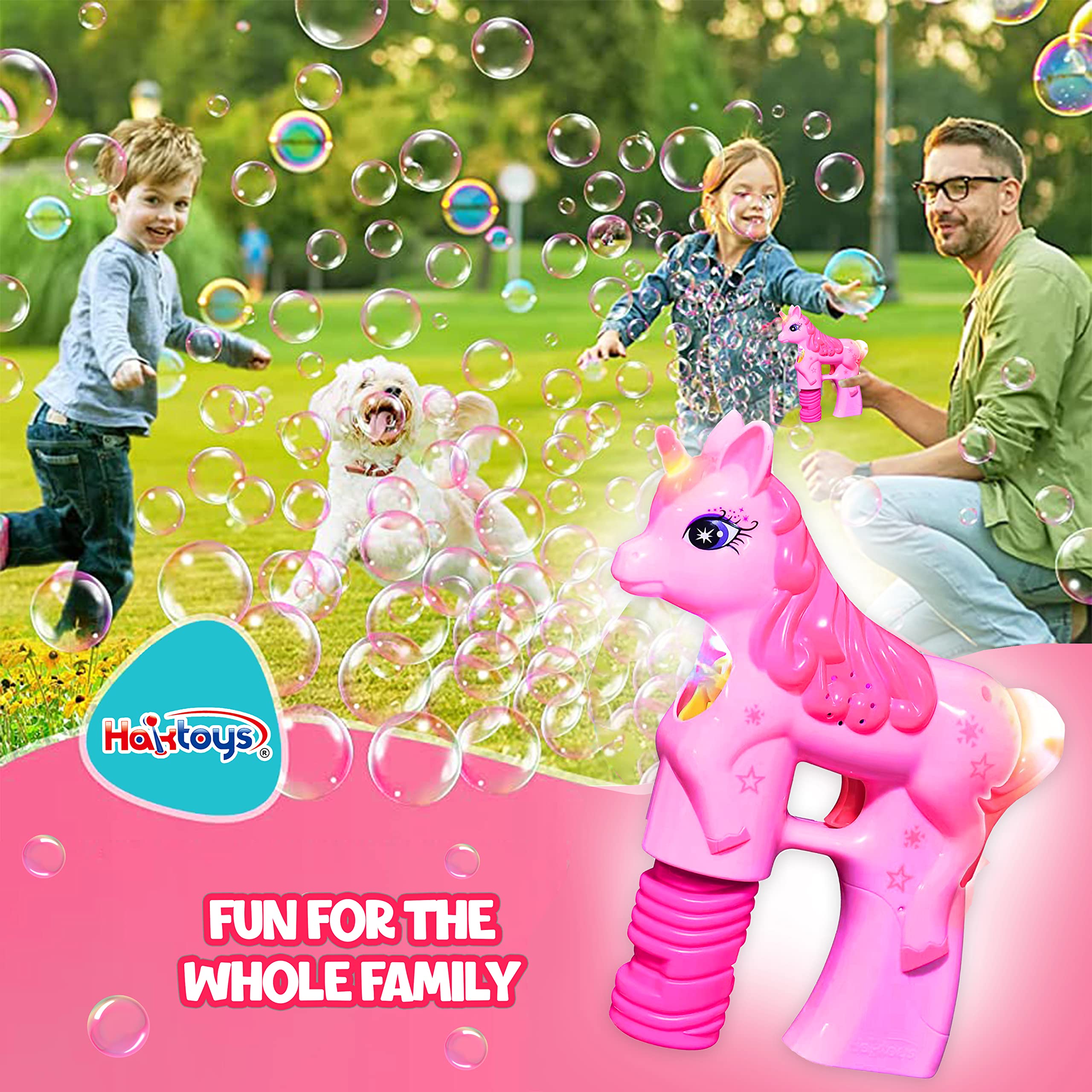 Unicorn Bubble Guns for Kids - 2 Pack Bubble Blower Toys with Refill Bottles & Batteries | Outdoor Bubble Maker for Toddlers, Boys & Girls | Perfect for Birthday Parties, Backyard Play & Summer Fun
