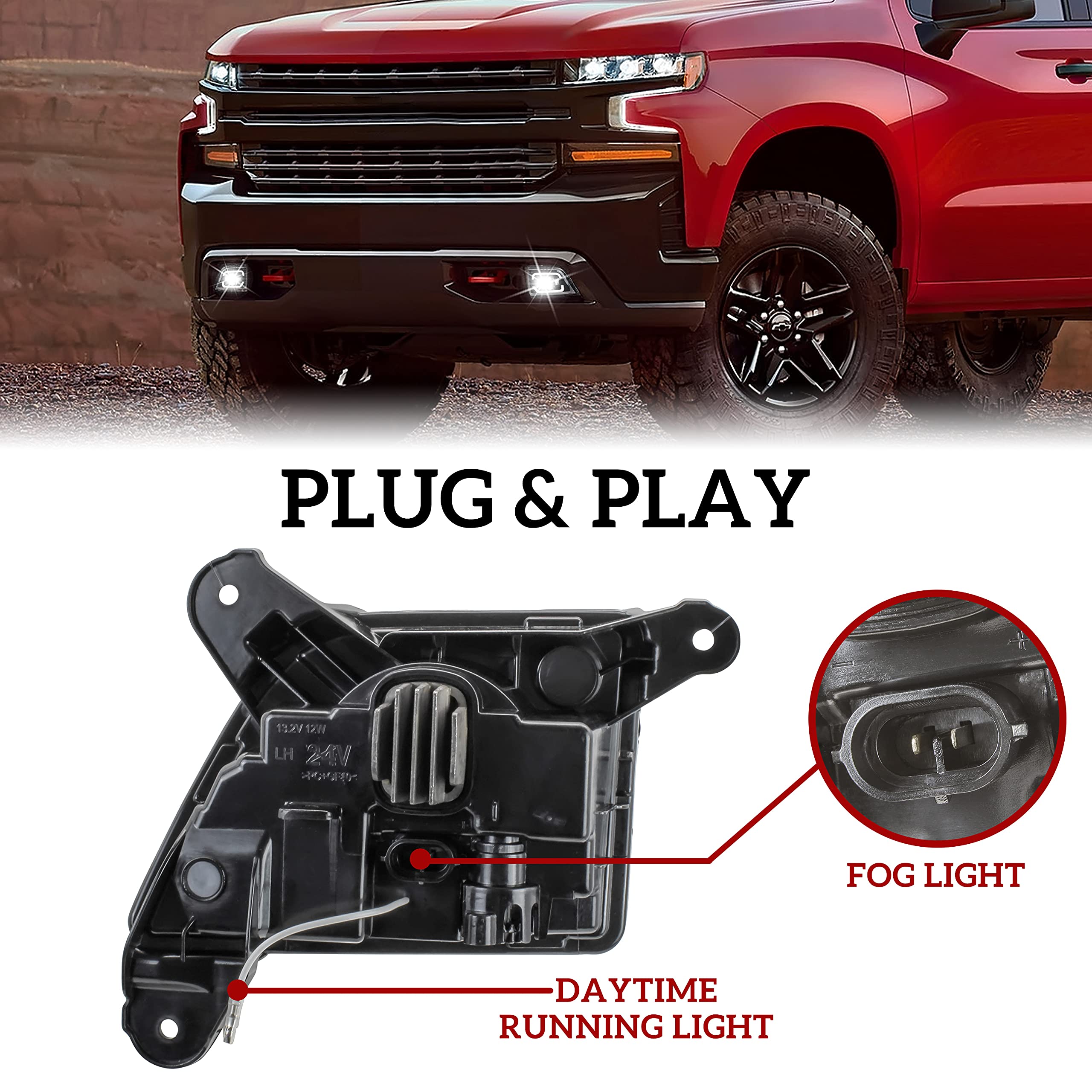 KEWISAUTO LED Fog Lights & Daytime Running Lights (DRL) for Chevy Silverado 1500 2019-2022, 2500HD & 3500HD 2020-2022 - Bumper Driving Fog Lamps Accessories (2PCS) - Perfect for Off-Roading, Night Driving & Enhanced Visibility