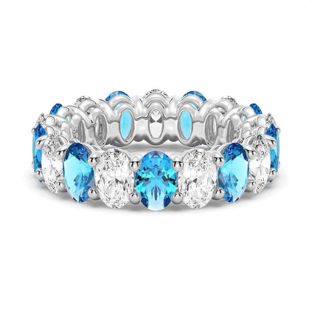 6.6 CT Lab Grown White Sapphire & Blue Topaz Gemstone Ring - Elegant Wedding Band, Anniversary Gift for Her, Perfect for Engagement & Special Occasions