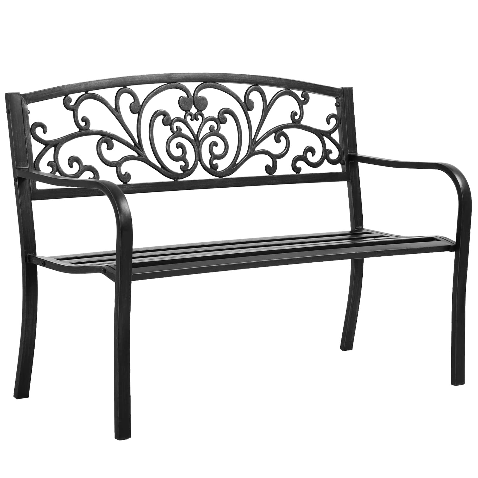 500 LB Heavy Duty Garden Bench for 2-3 People - Durable Outdoor Patio Bench with Armrests - Comfortable Black Seating for Park, Yard, Deck & Entryway - Perfect for Relaxing in Gardens, Backyards & Outdoor Spaces