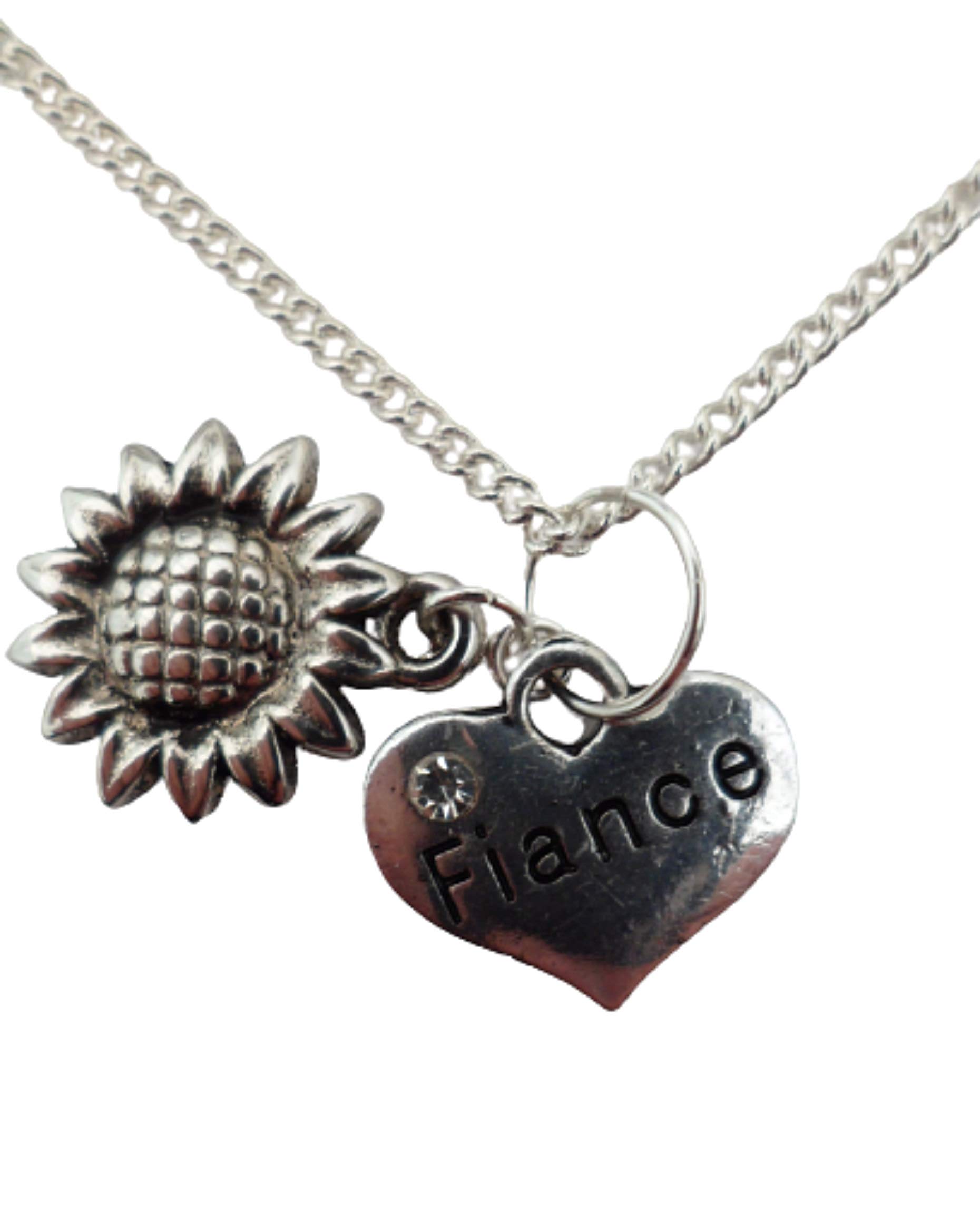 Sterling Silver Plated Heart Necklace with Sunflower Charm - Romantic Gift for Fiance, Wedding, Anniversary & Valentine's Day - Perfect for Date Nights & Special Occasions