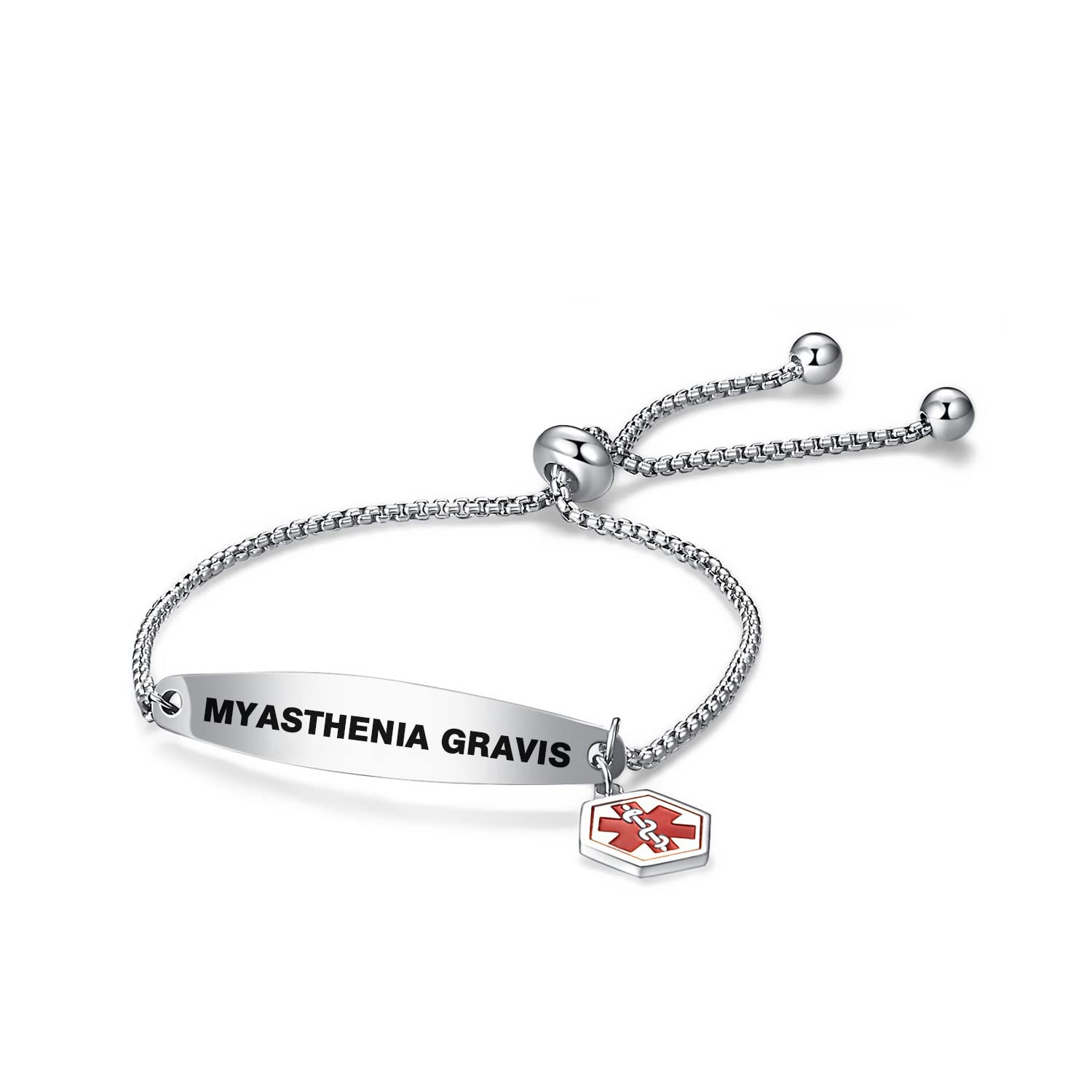 Red Medical Alert ID Bracelet for Women & Men - Engraved Emergency First Aid Stainless Steel Adjustable Chain Bracelet - Perfect for Allergies, Diabetes & Emergency Situations